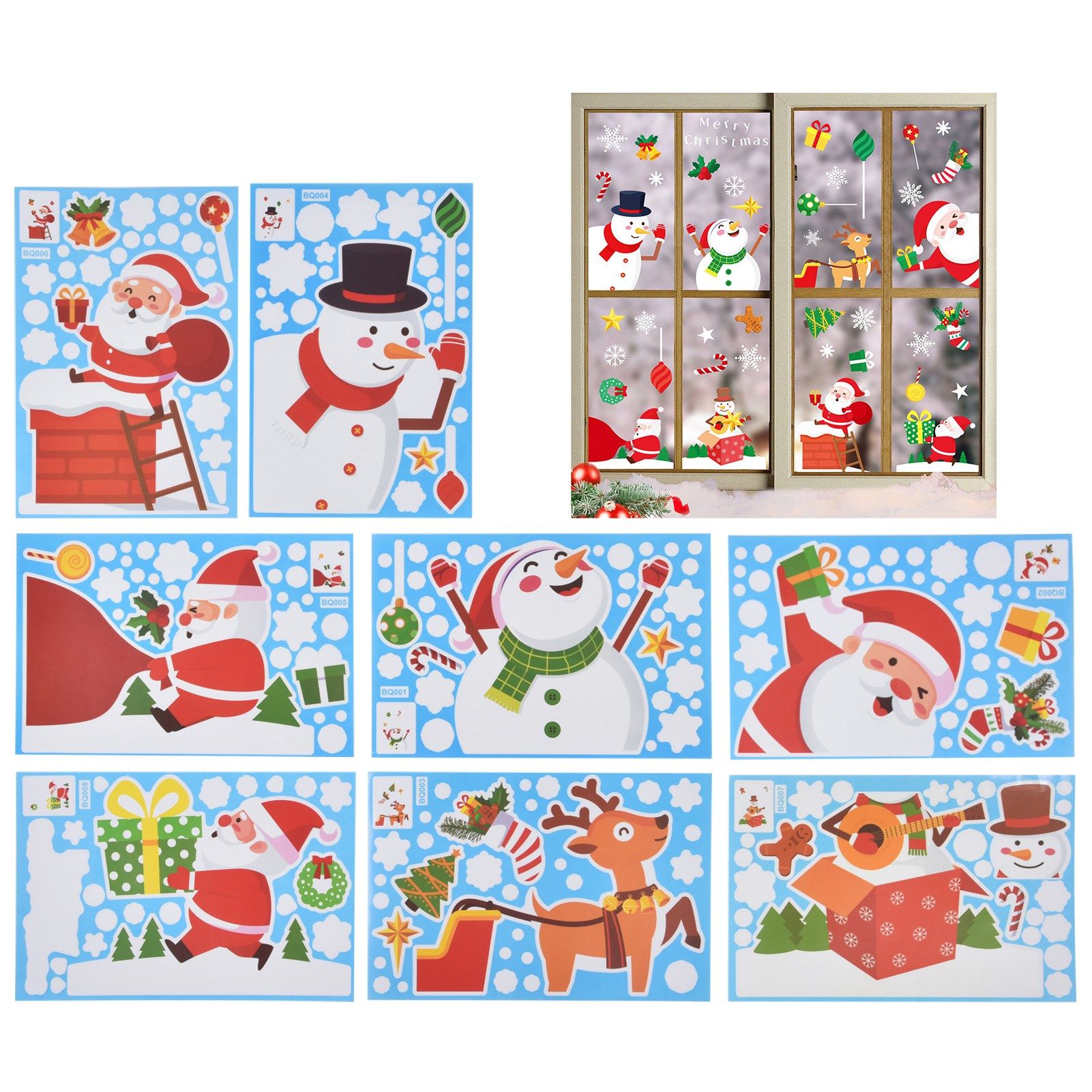 8PCS Christmas Snowman Sticker DIY Window Glass Sticker PVC Decorative Sticker view 11