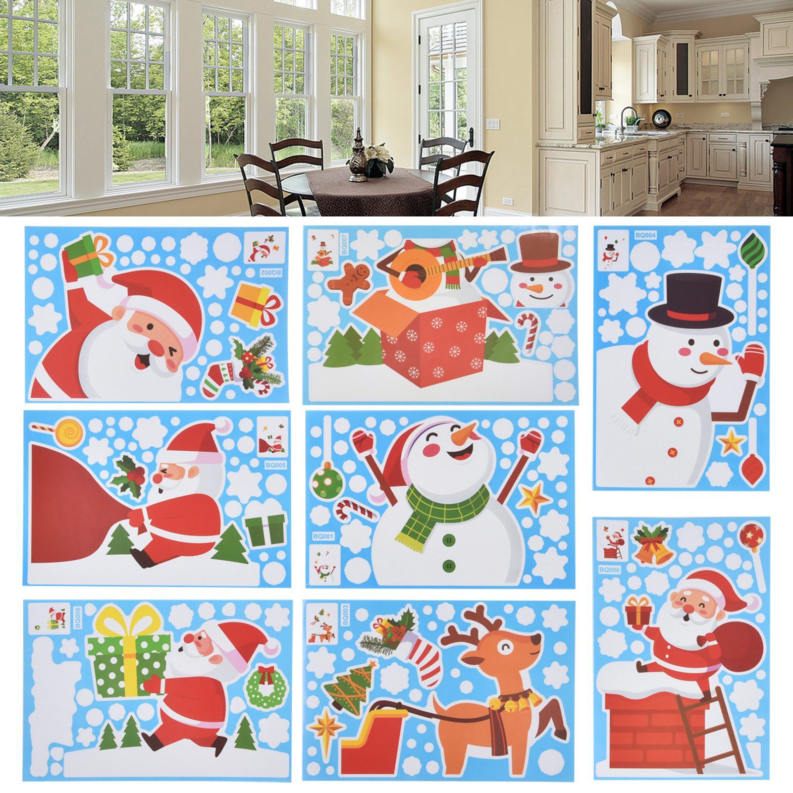 8PCS Christmas Snowman Sticker DIY Window Glass Sticker PVC Decorative Sticker view 12