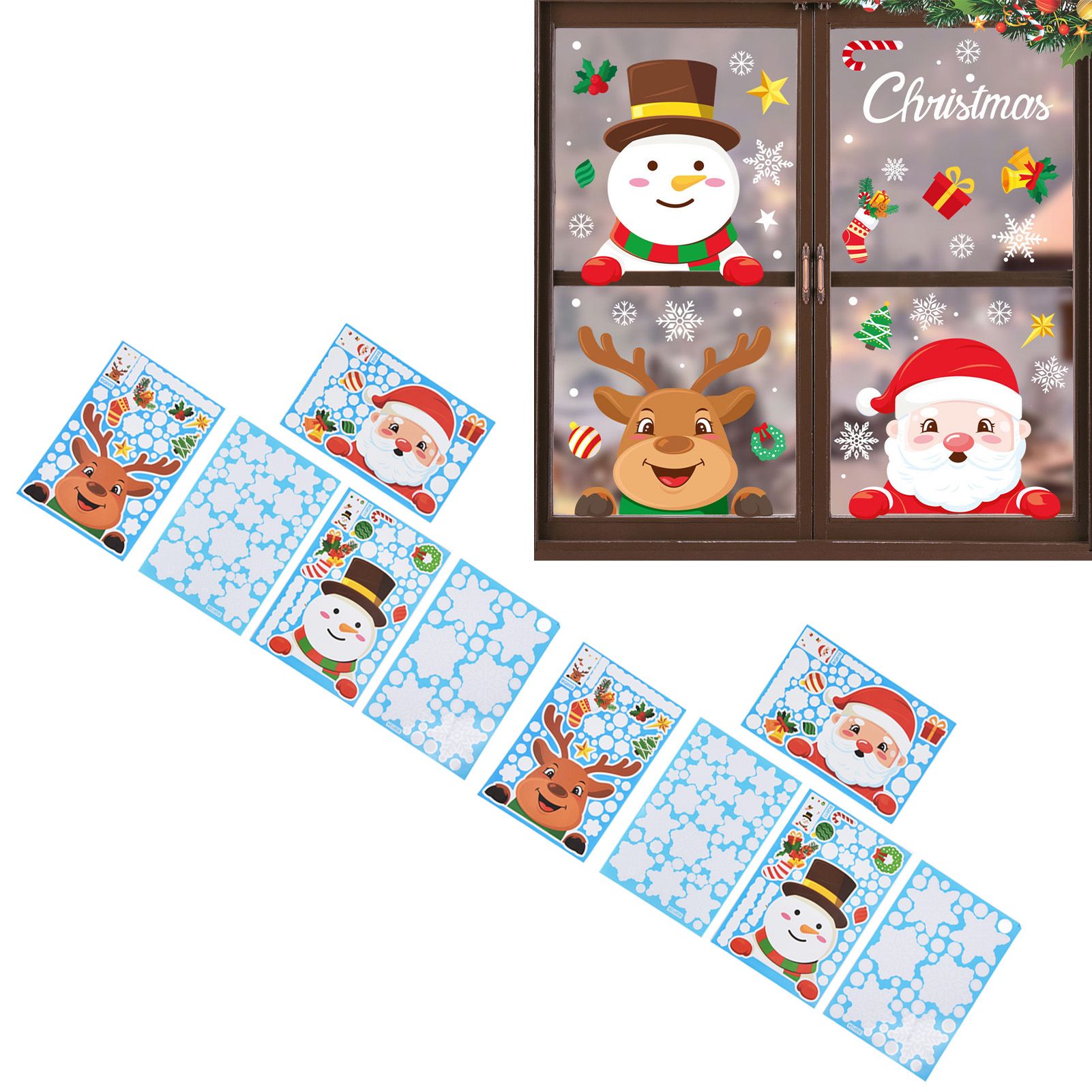 2Set Christmas Sticker DIY Window Glass Sticker Deer Snowman Decorative view 11