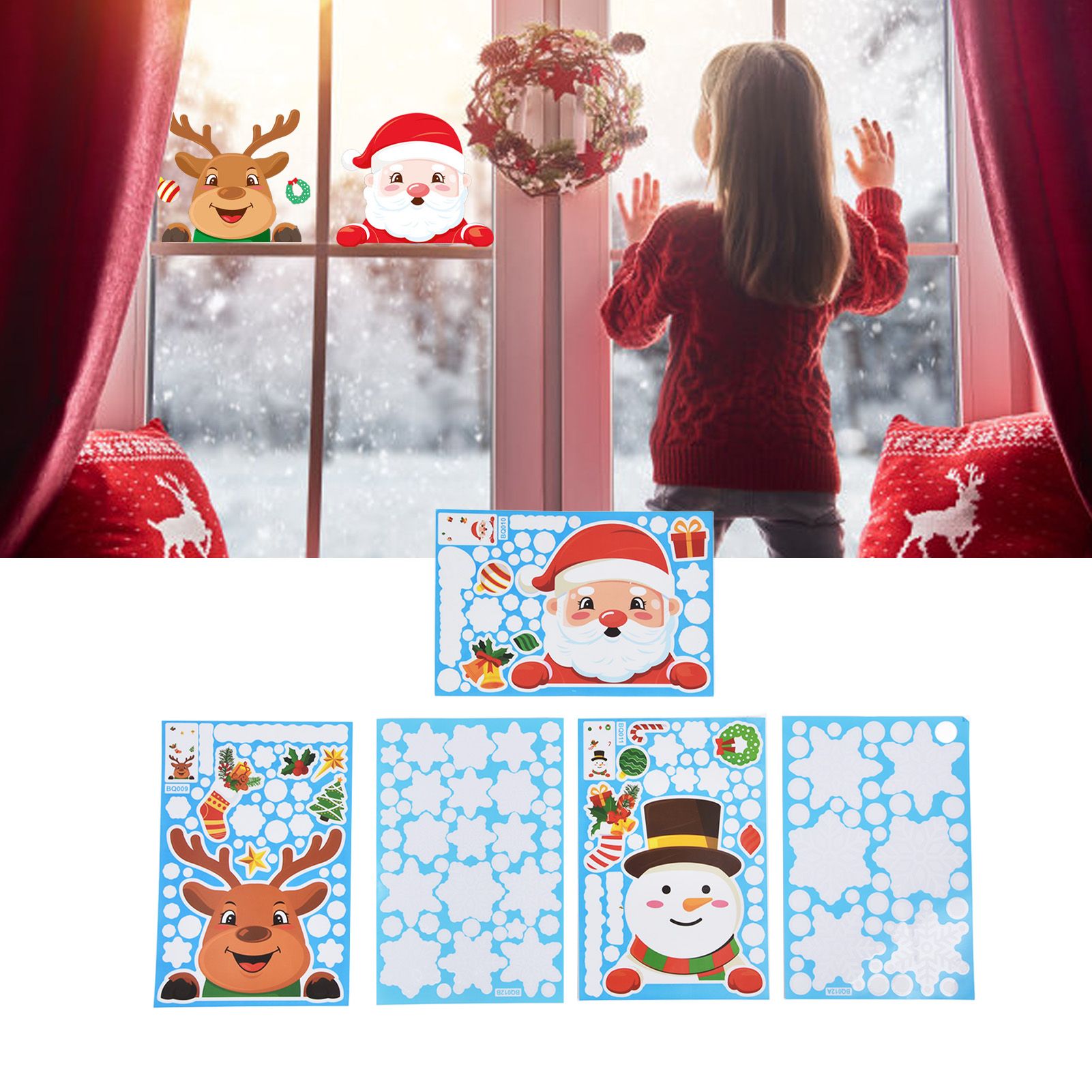 2Set Christmas Sticker DIY Window Glass Sticker Deer Snowman Decorative view 12