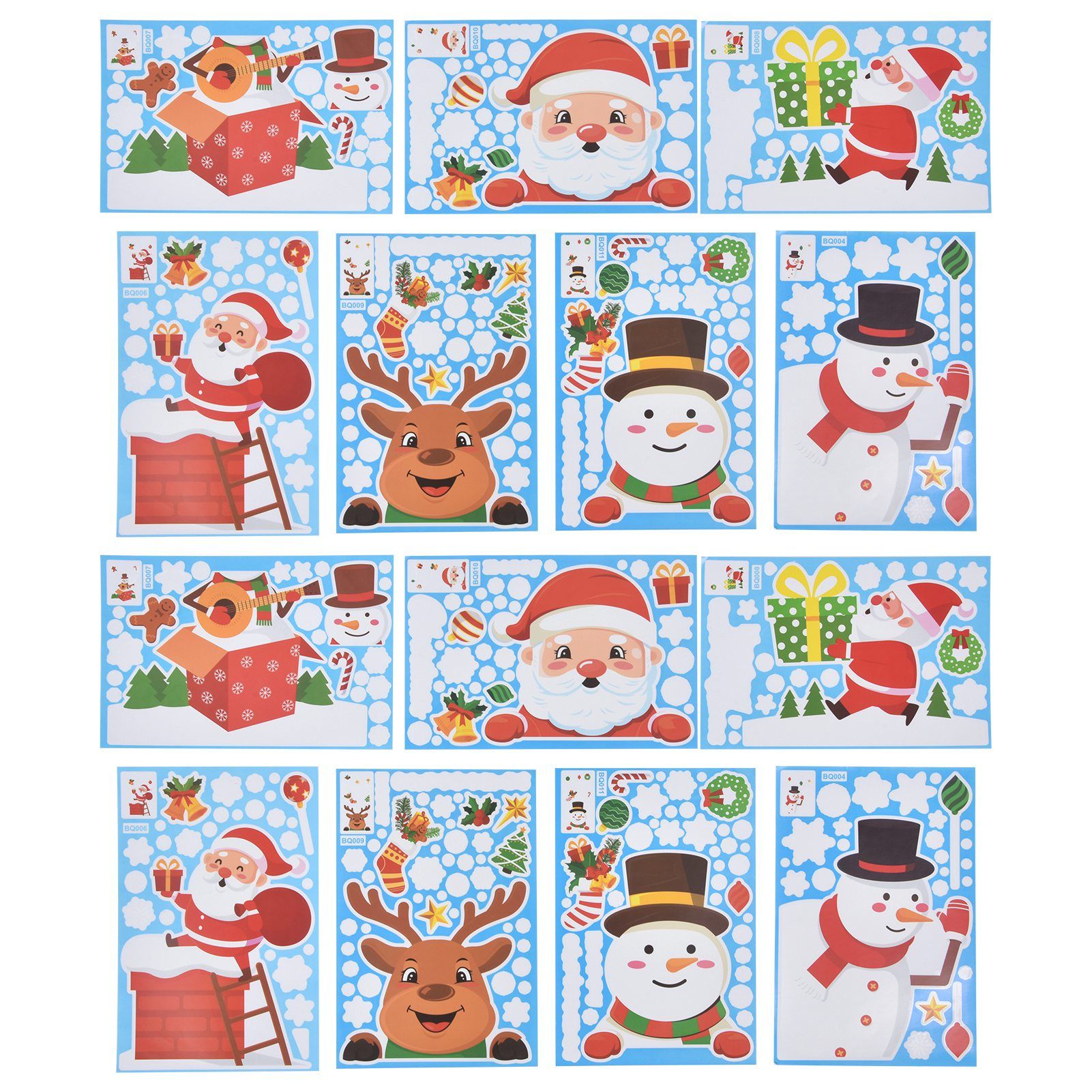 14pcs Christmas Stickers Cute Snowflake Reindeer Elf Pattern Christmas Window