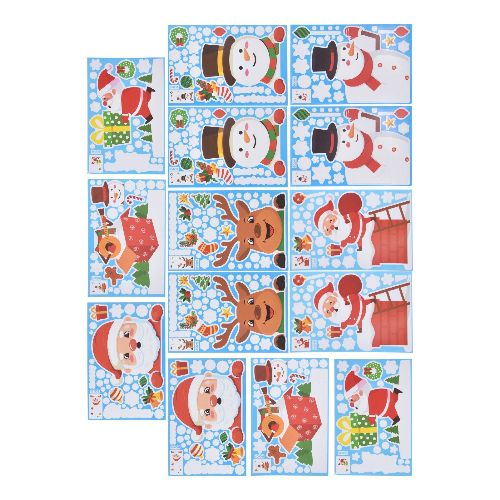14pcs Christmas Stickers Cute Snowflake Reindeer Elf Pattern Christmas Window view 5