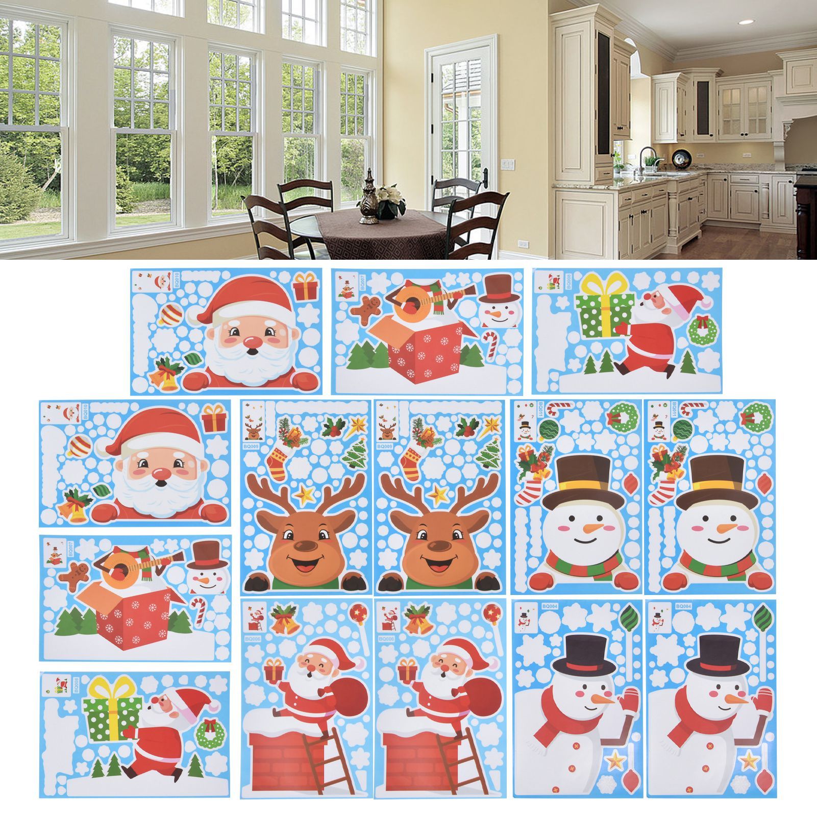 14pcs Christmas Stickers Cute Snowflake Reindeer Elf Pattern Christmas Window view 11