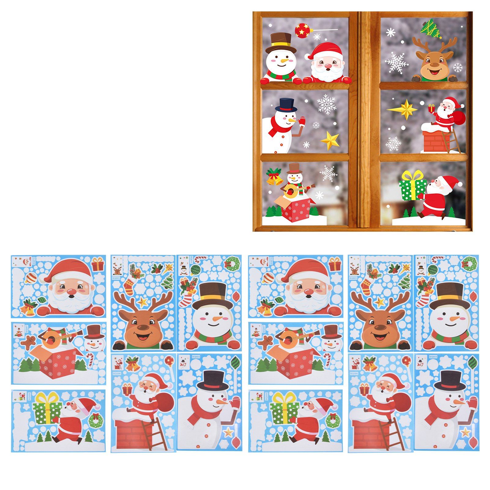 14pcs Christmas Stickers Cute Snowflake Reindeer Elf Pattern Christmas Window view 12