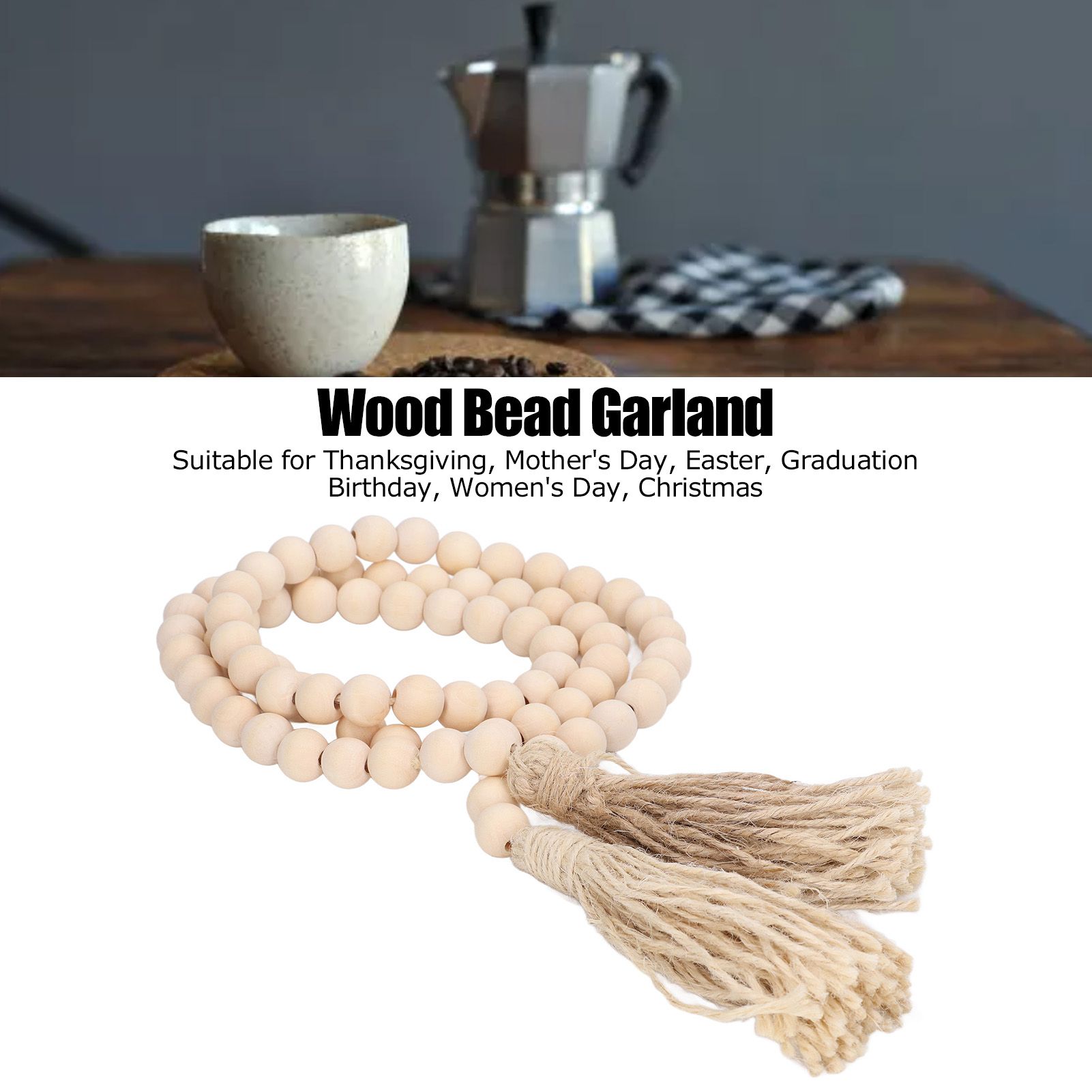 Wood Bead Garland Hand Crafted Fine Workmanship Comfortable Hold Bohemian view 14