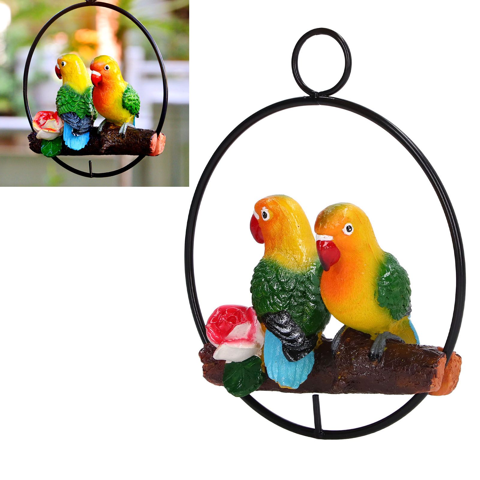Hanging Parrot Sculpture Hanging Ring Statue for Patio Lawn Home and Garden Decor view 11