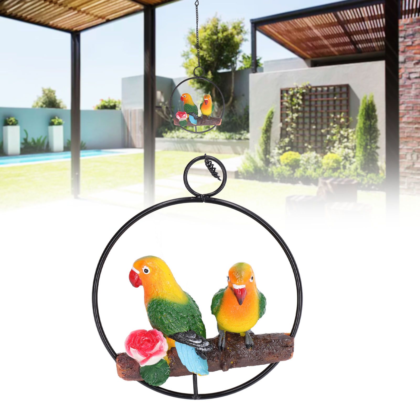 Hanging Parrot Sculpture Hanging Ring Statue for Patio Lawn Home and Garden Decor view 12
