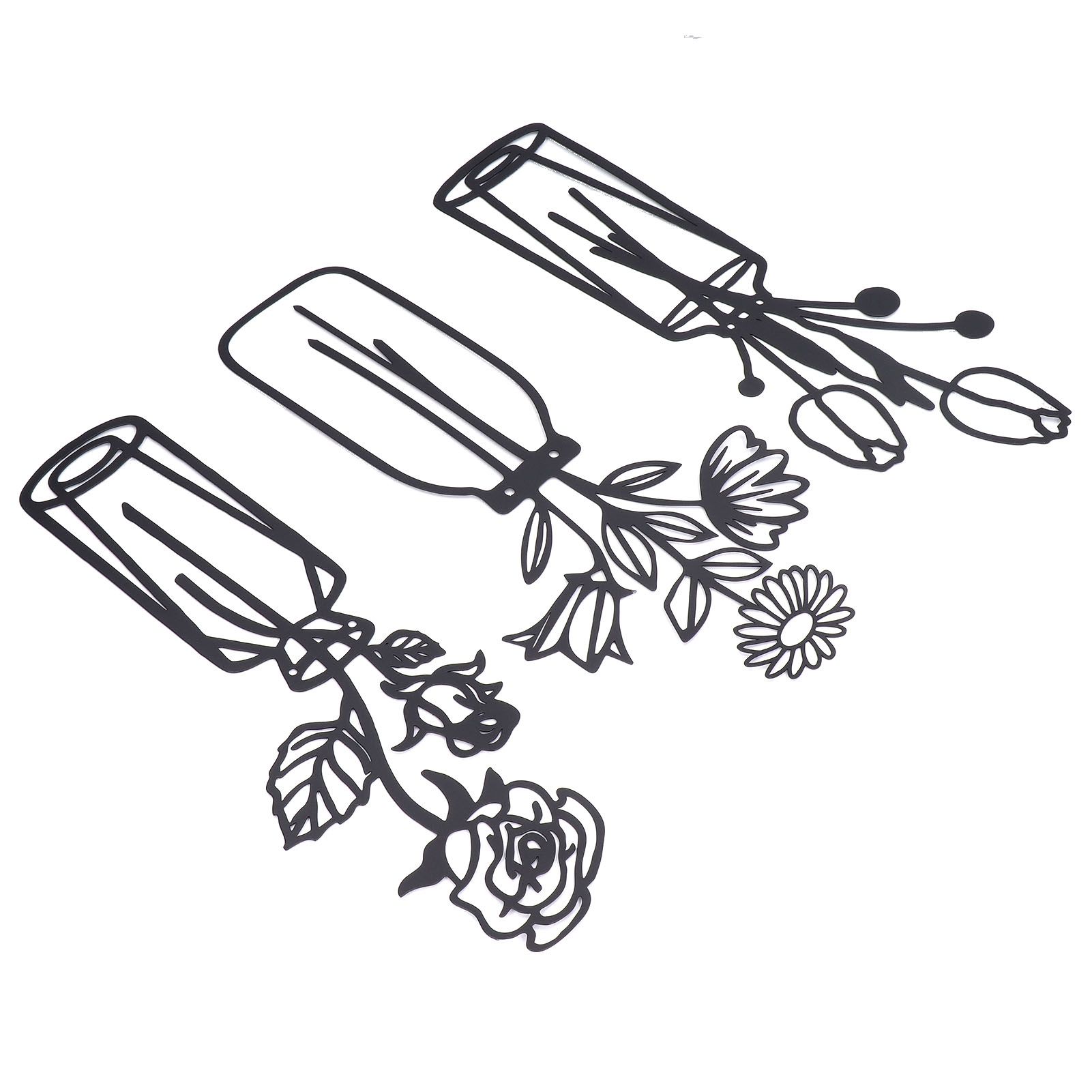 3Pcs Metal Vase Flowers Wall Art Elegant Prevent Rust Easy to Install Iron view 2