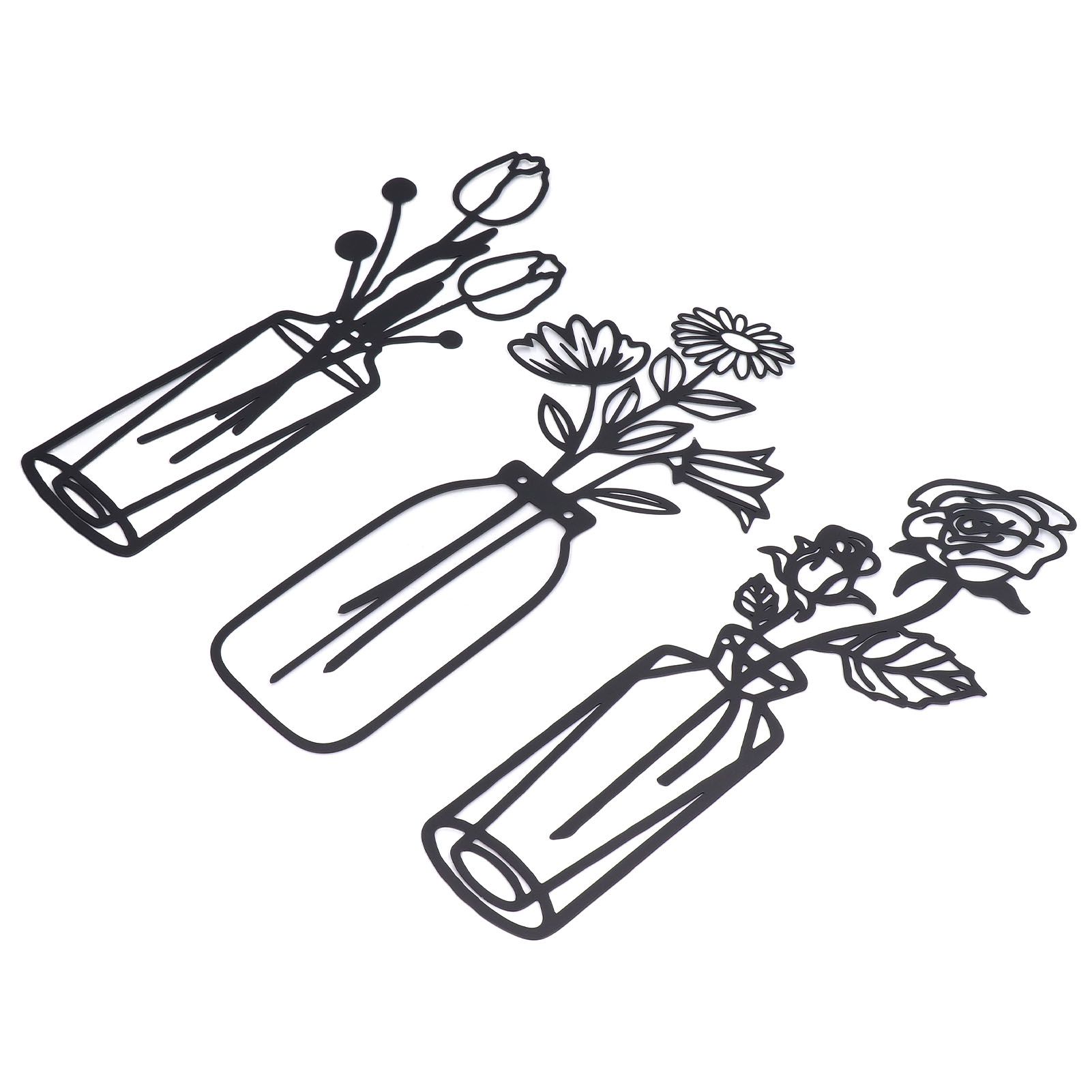 3Pcs Metal Vase Flowers Wall Art Elegant Prevent Rust Easy to Install Iron view 3