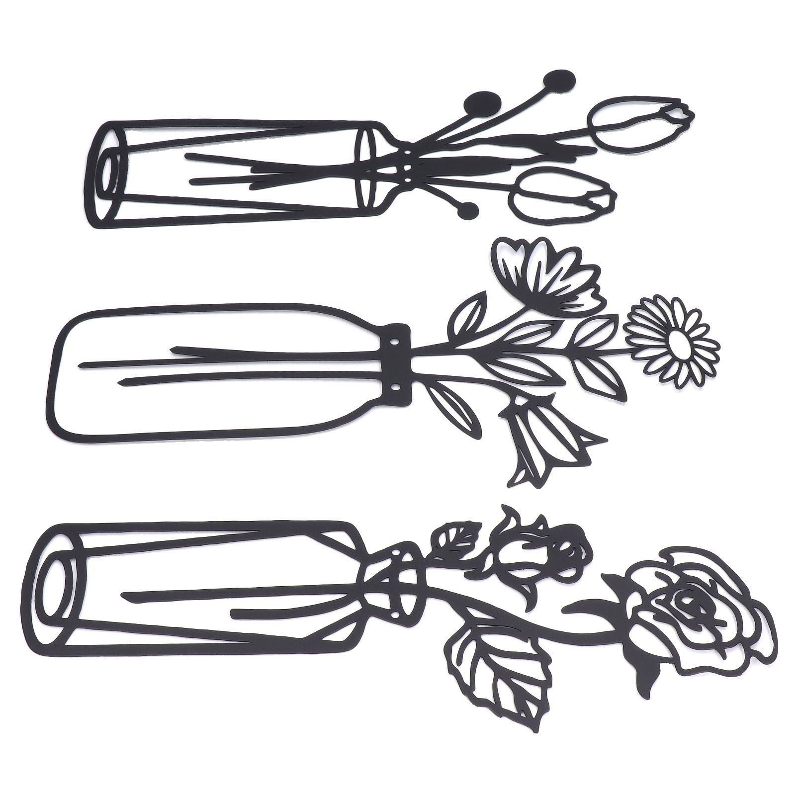 3Pcs Metal Vase Flowers Wall Art Elegant Prevent Rust Easy to Install Iron view 5