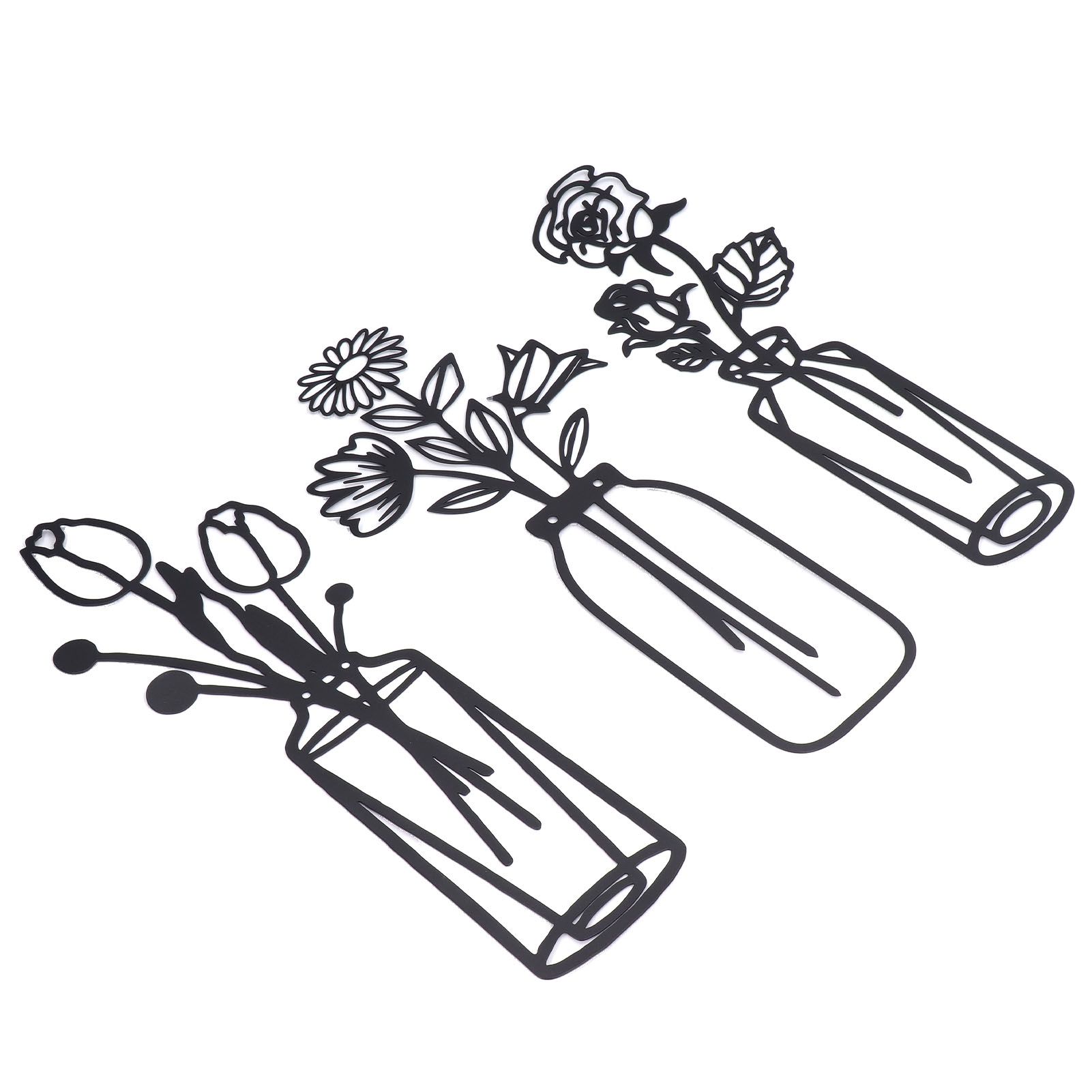 3Pcs Metal Vase Flowers Wall Art Elegant Prevent Rust Easy to Install Iron view 6