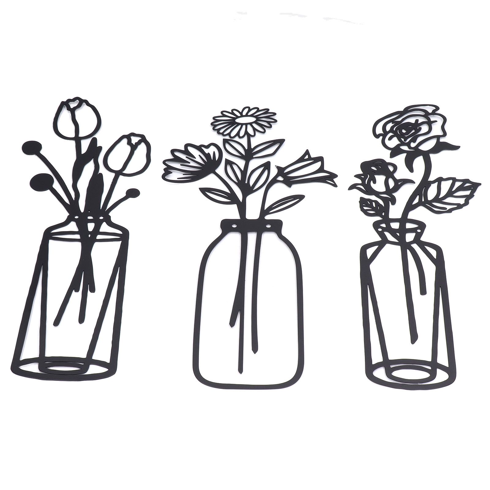 3Pcs Metal Vase Flowers Wall Art Elegant Prevent Rust Easy to Install Iron view 7