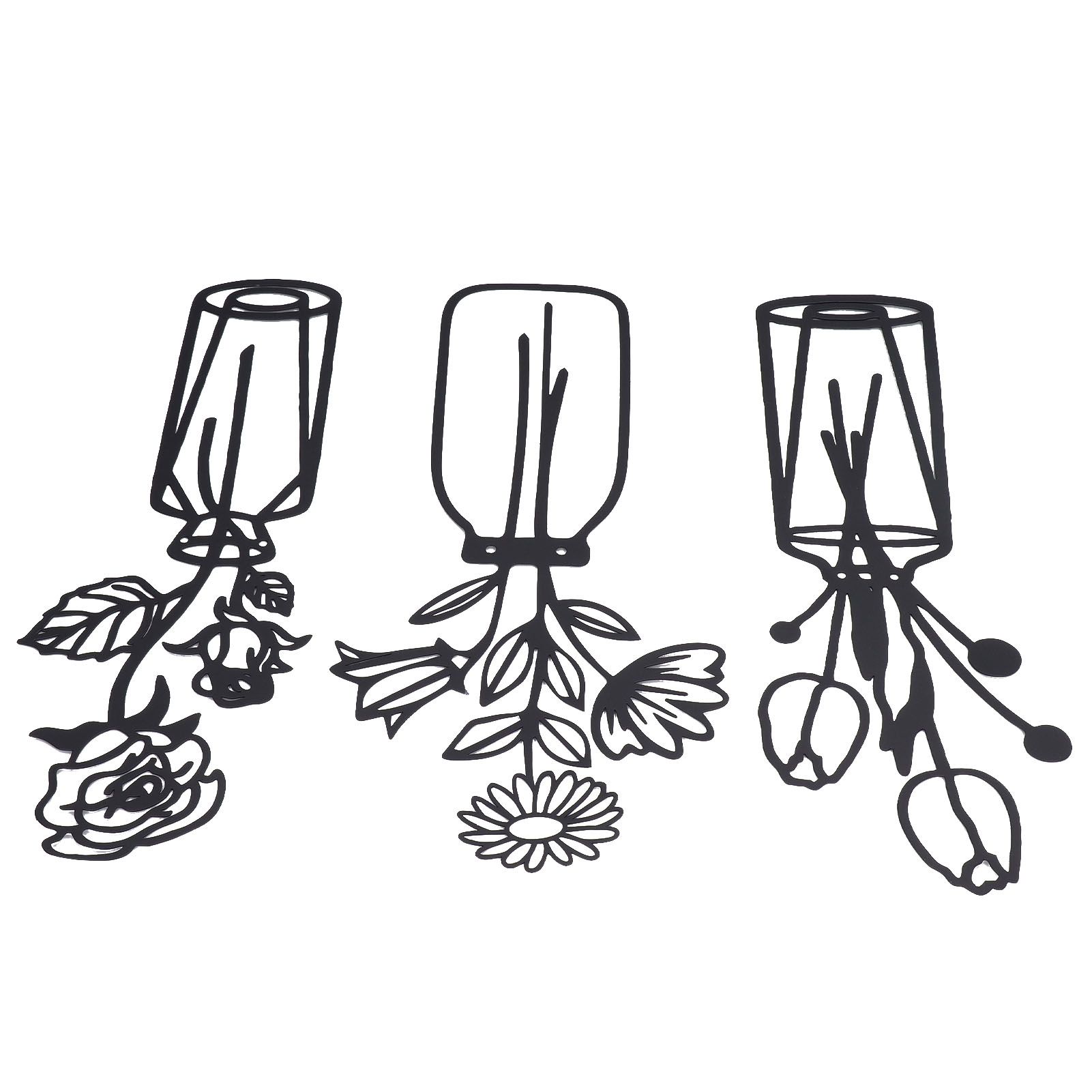 3Pcs Metal Vase Flowers Wall Art Elegant Prevent Rust Easy to Install Iron view 9