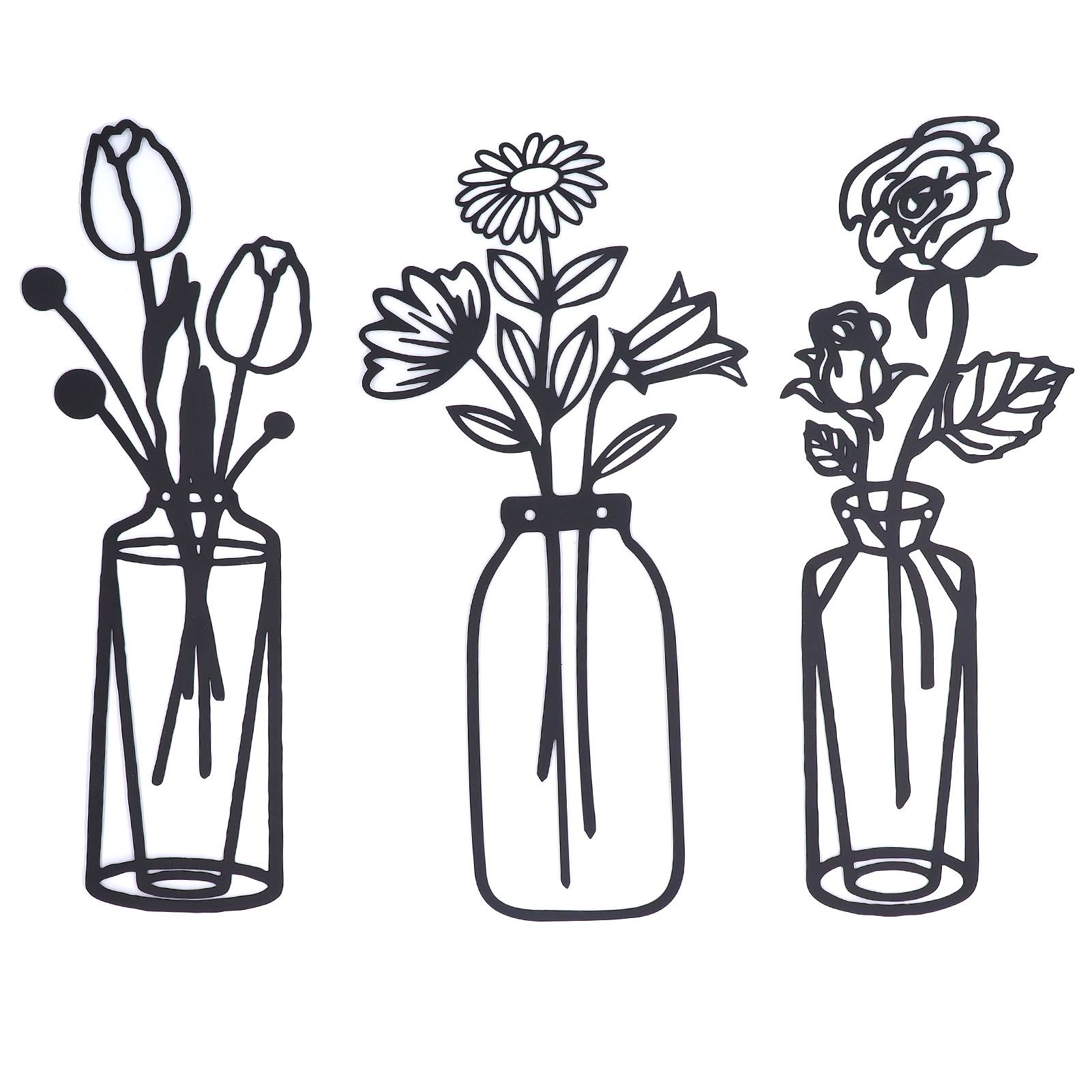 3Pcs Metal Vase Flowers Wall Art Elegant Prevent Rust Easy to Install Iron view 10
