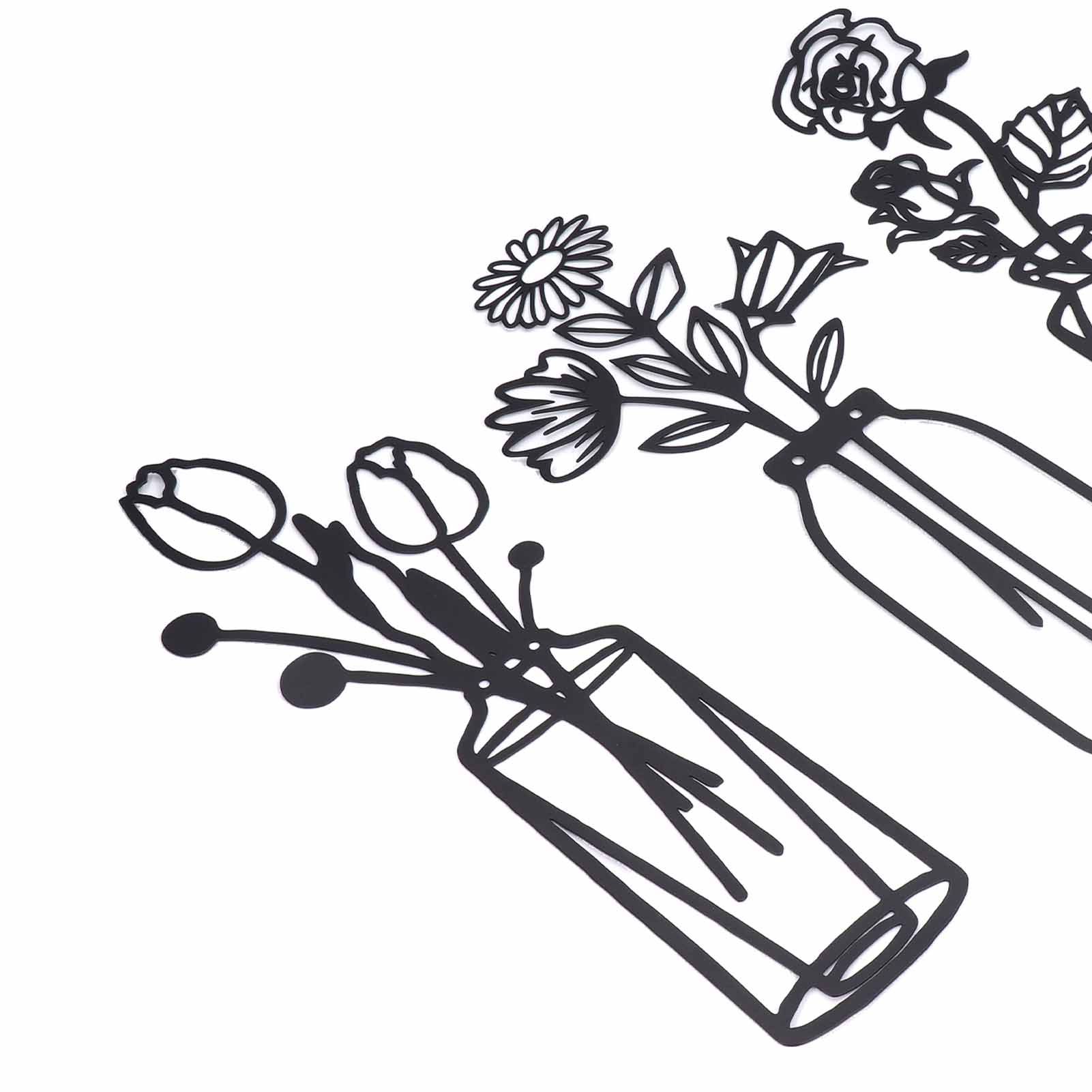 3Pcs Metal Vase Flowers Wall Art Elegant Prevent Rust Easy to Install Iron view 14