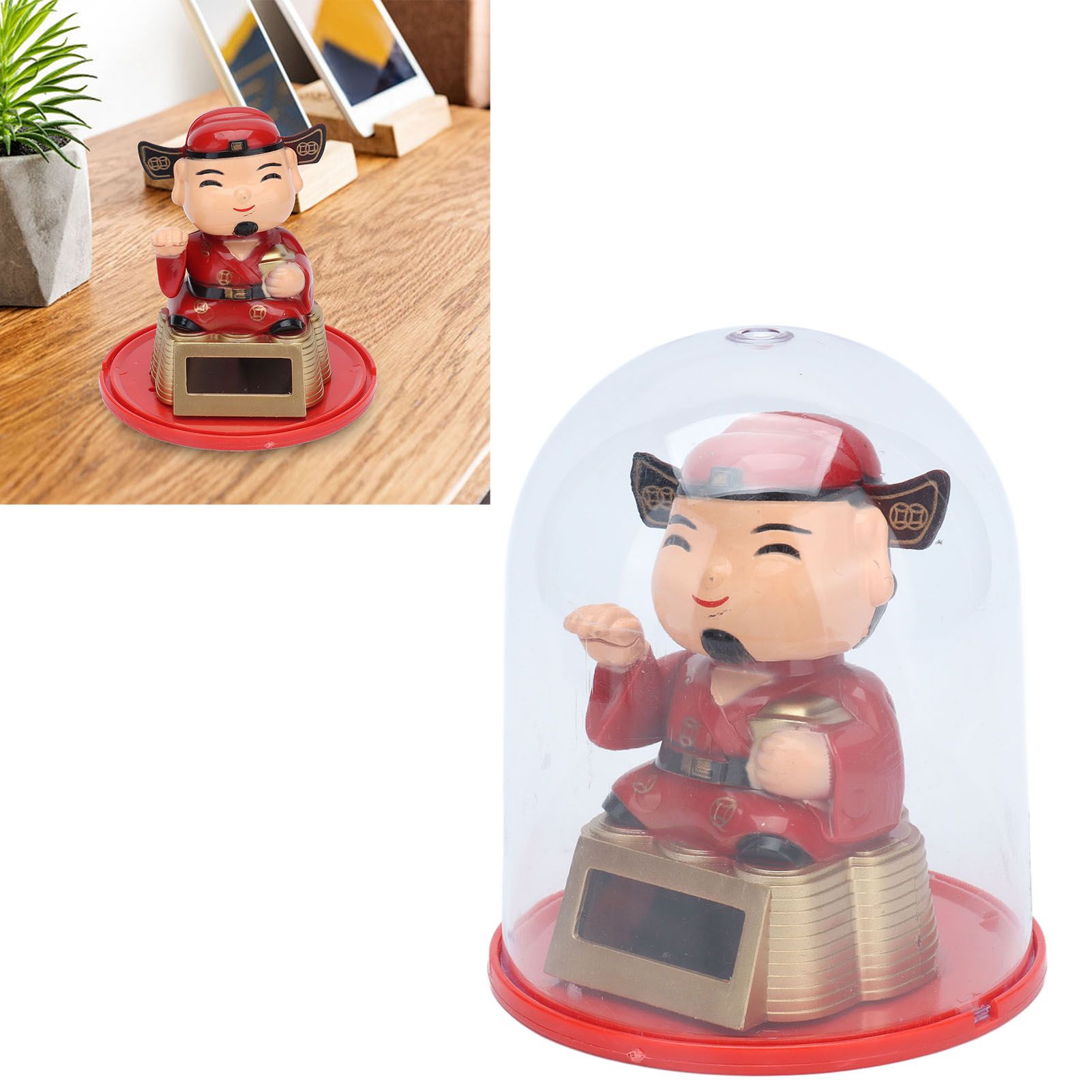Lucky Ornaments Solar Powered Cute God of Wealth Decoration with Waving Arm view 11