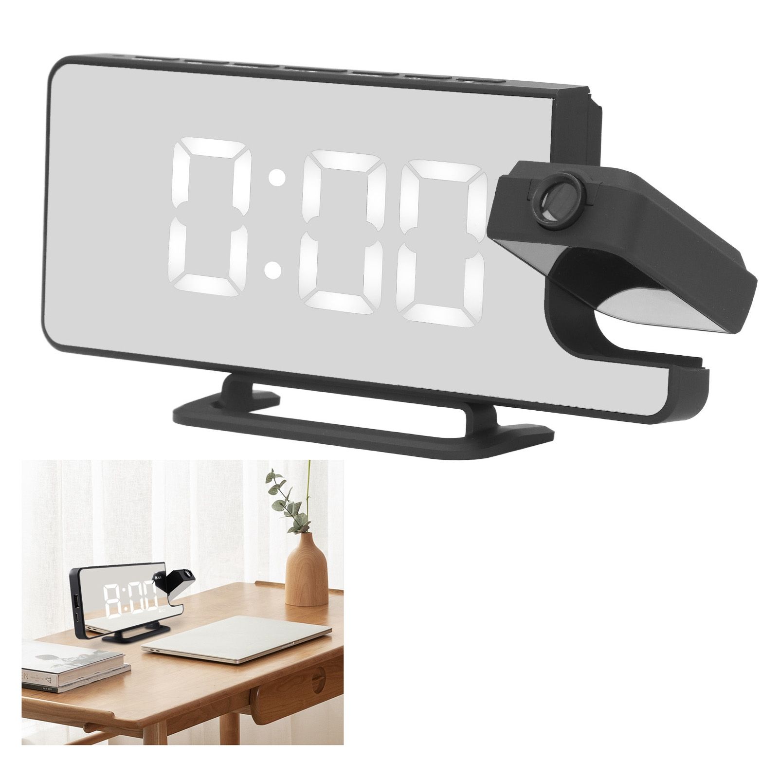 Projection Alarm Clock LED Digital Mirror Alarm Clock Rechargeable 6 Gear view 12