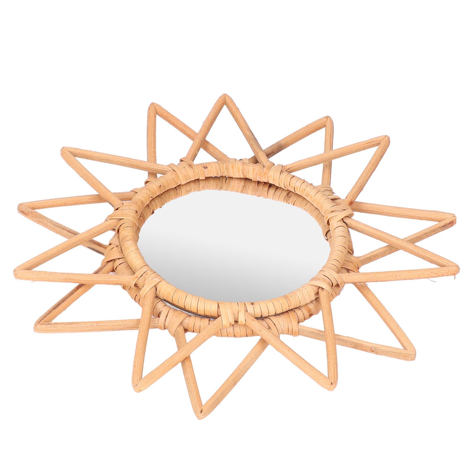 Rattan Innovative Art Decoration Makeup Mirror Retro Dressing Bathroom Wall view 2