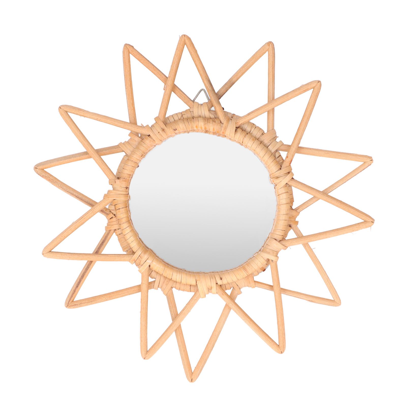 Rattan Innovative Art Decoration Makeup Mirror Retro Dressing Bathroom Wall view 3