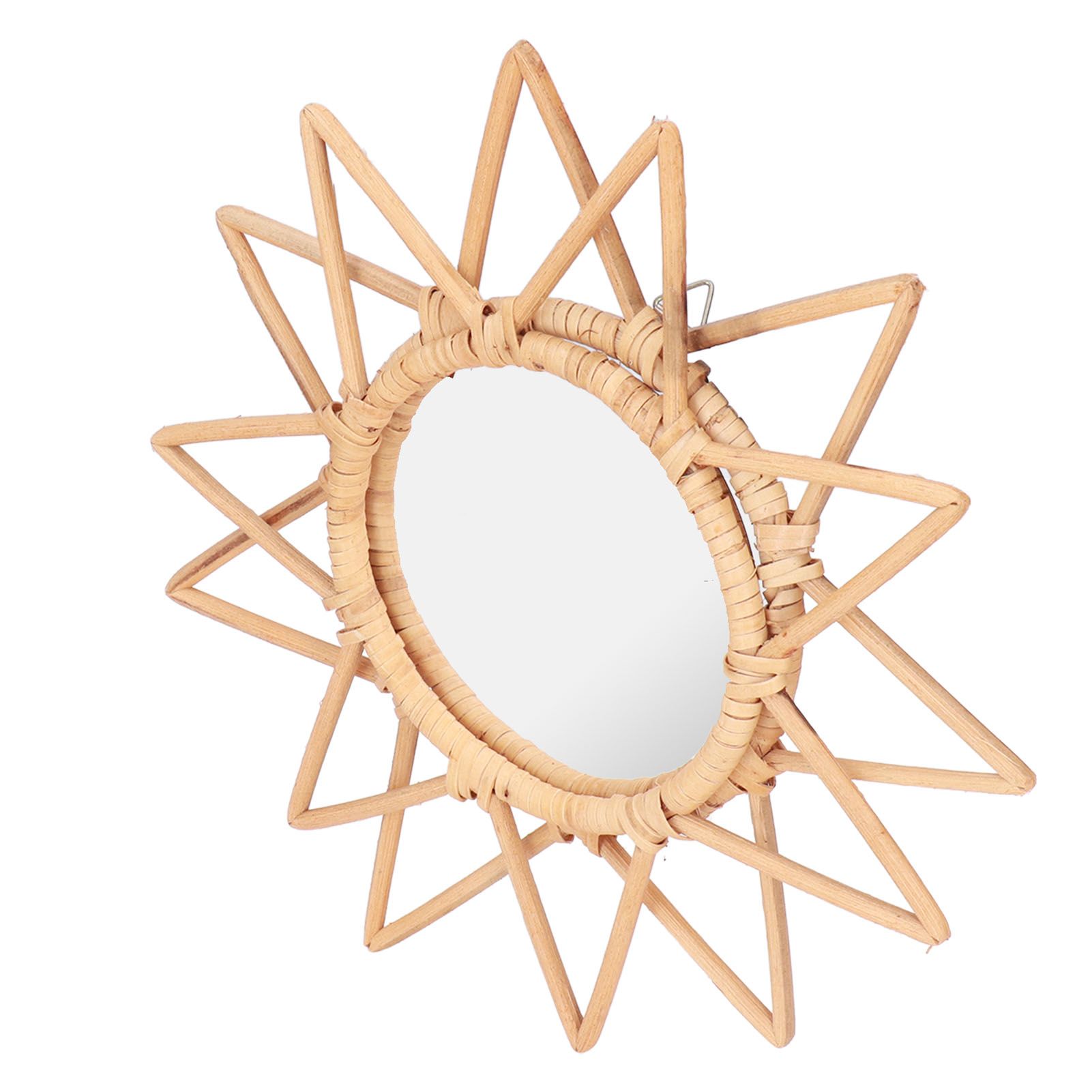 Rattan Innovative Art Decoration Makeup Mirror Retro Dressing Bathroom Wall view 6