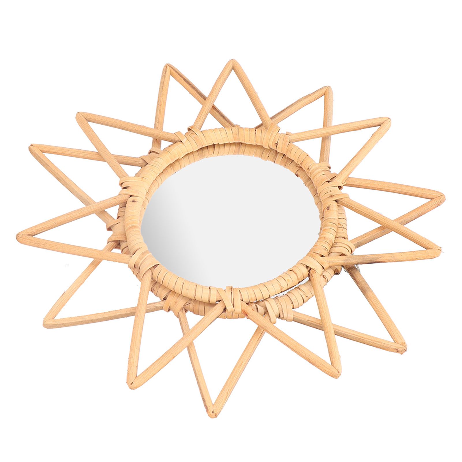 Rattan Innovative Art Decoration Makeup Mirror Retro Dressing Bathroom Wall view 7