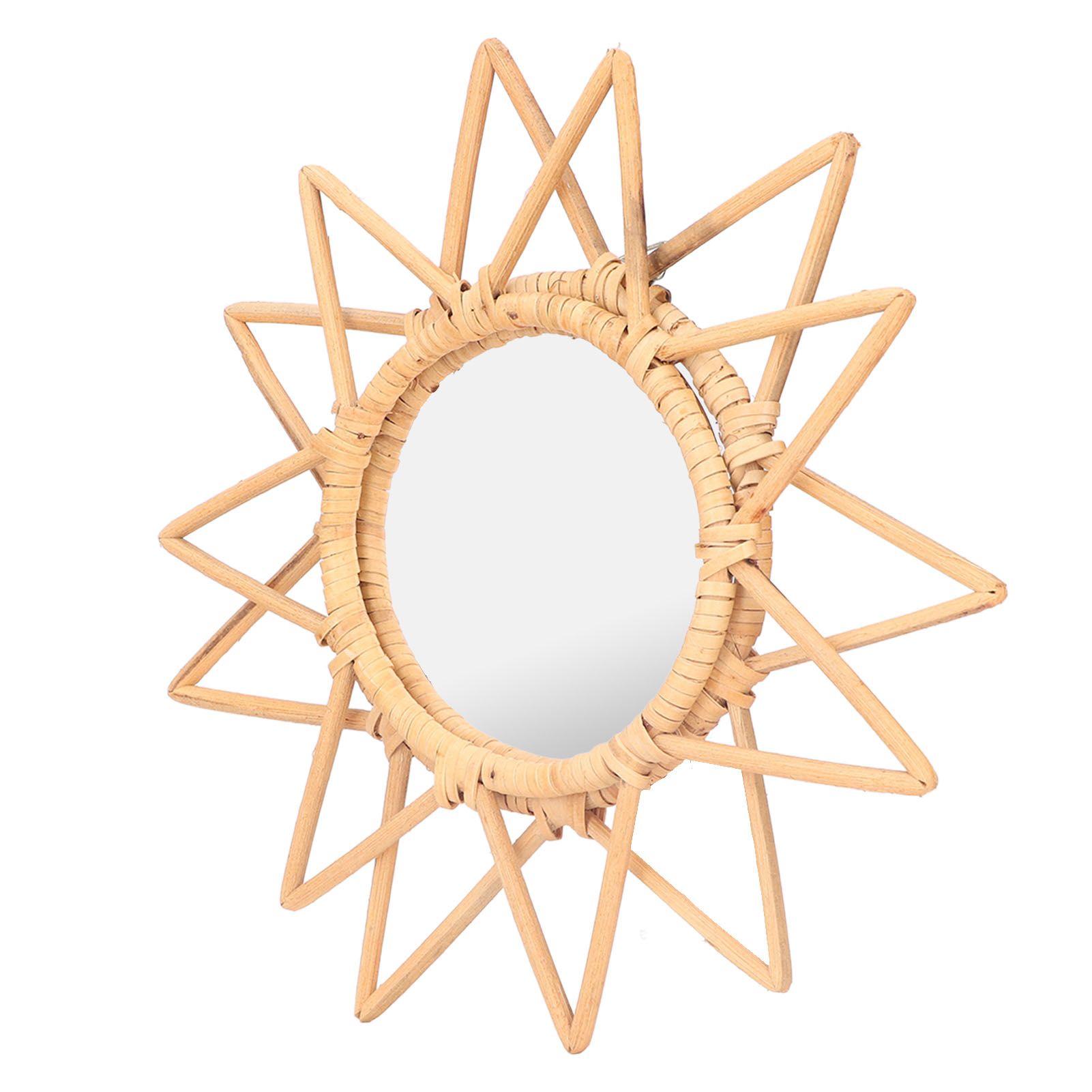 Rattan Innovative Art Decoration Makeup Mirror Retro Dressing Bathroom Wall view 8