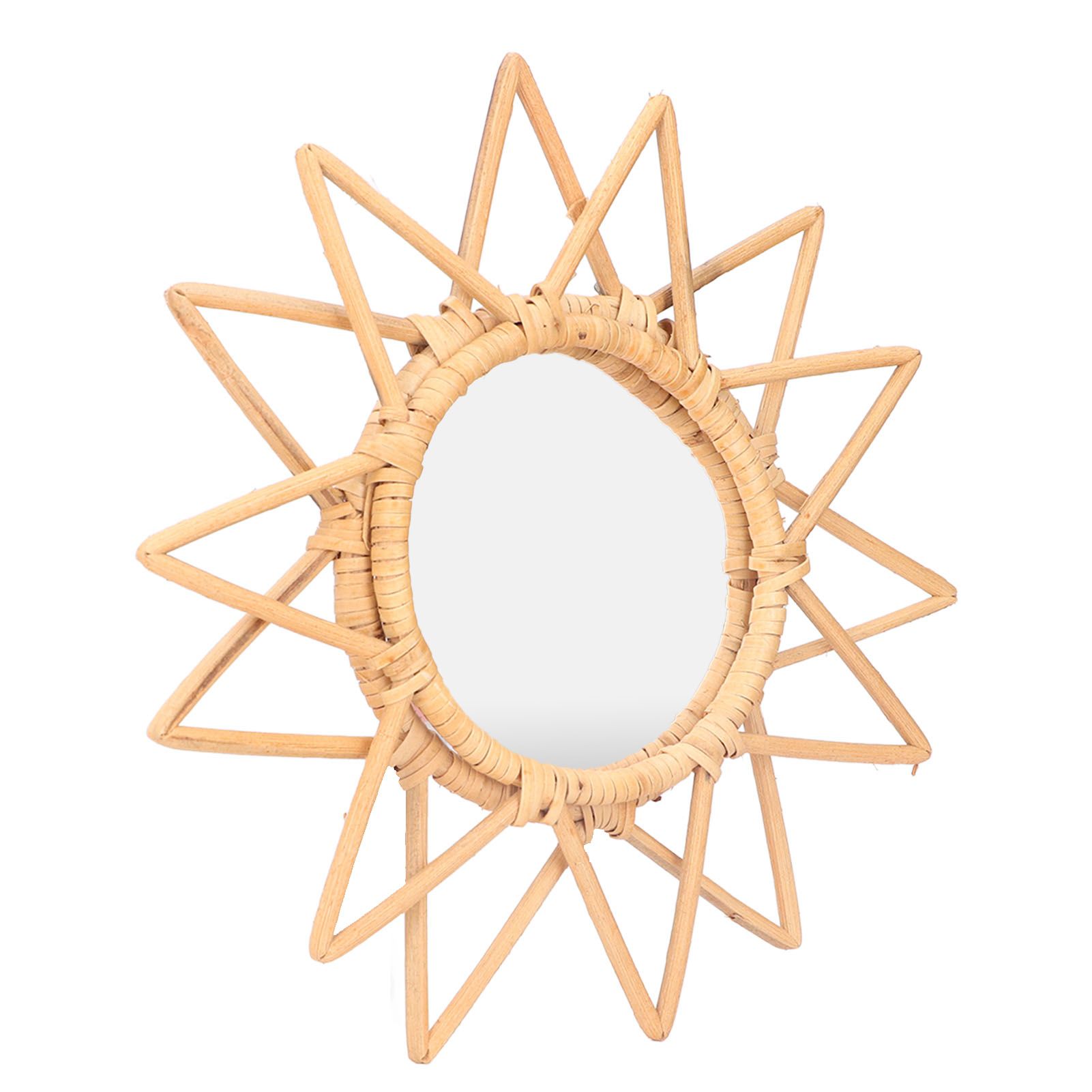 Rattan Innovative Art Decoration Makeup Mirror Retro Dressing Bathroom Wall view 9