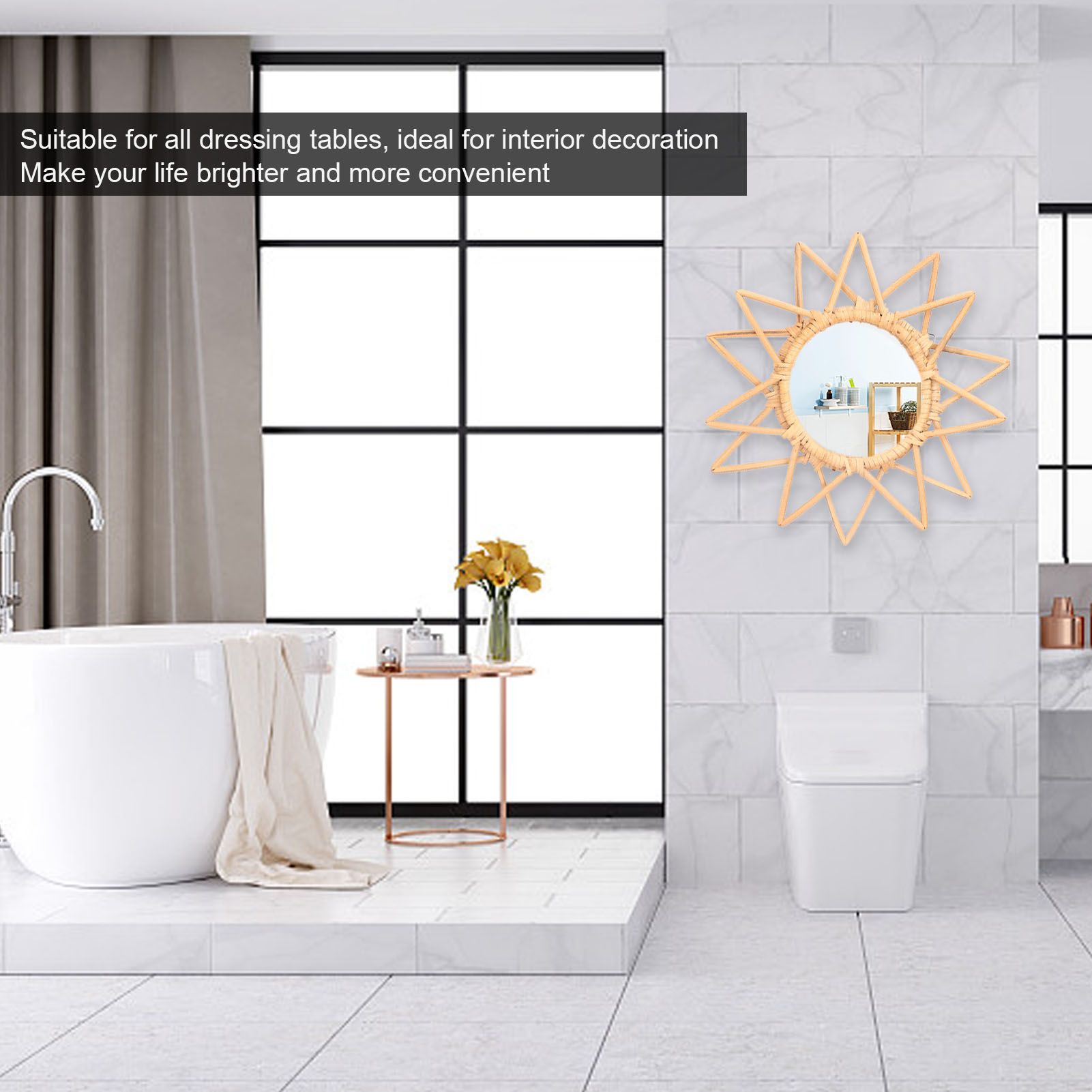 Rattan Innovative Art Decoration Makeup Mirror Retro Dressing Bathroom Wall view 15