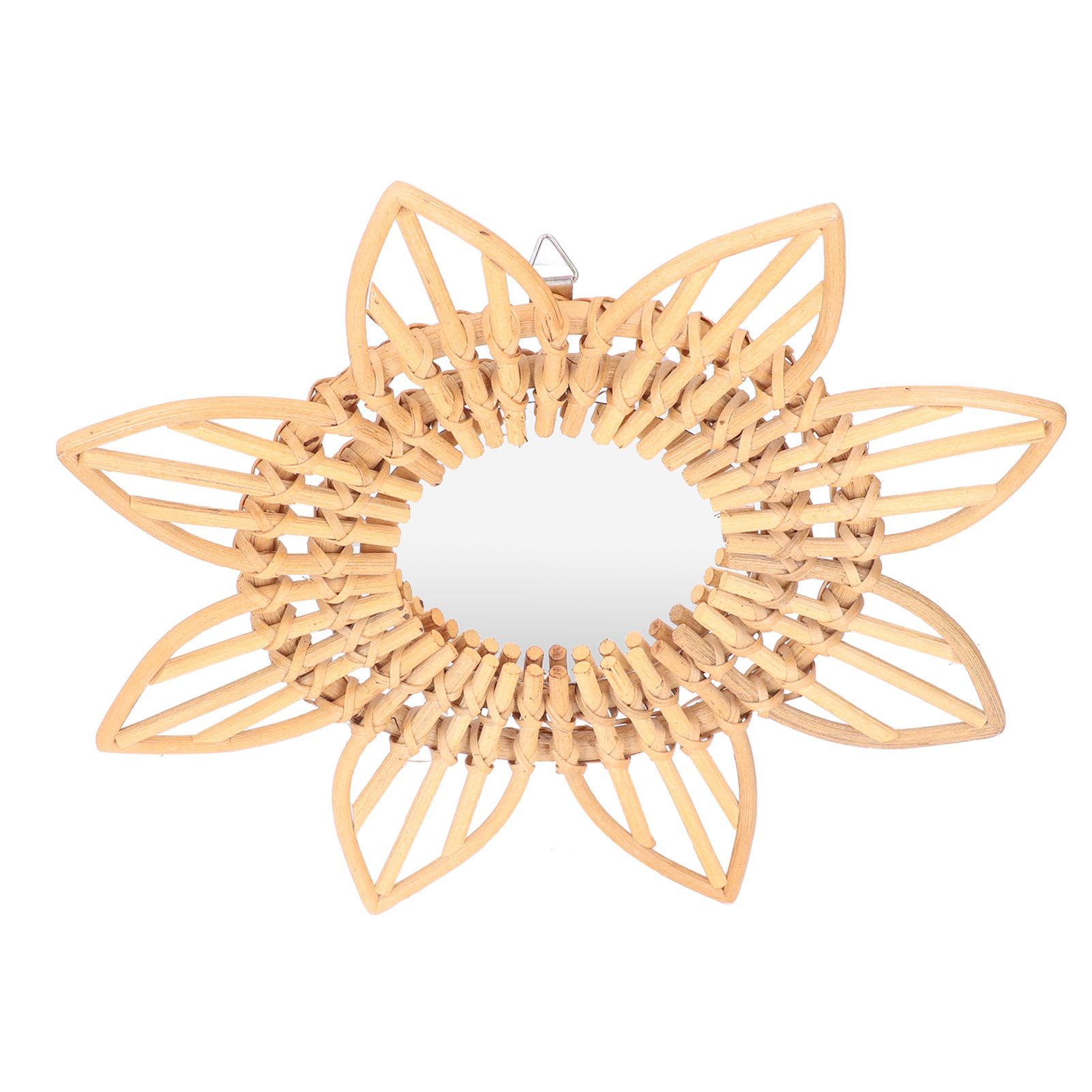 Rattan Innovative Art Decoration Makeup Mirror Retro Dressing Bathroom Wall view 2