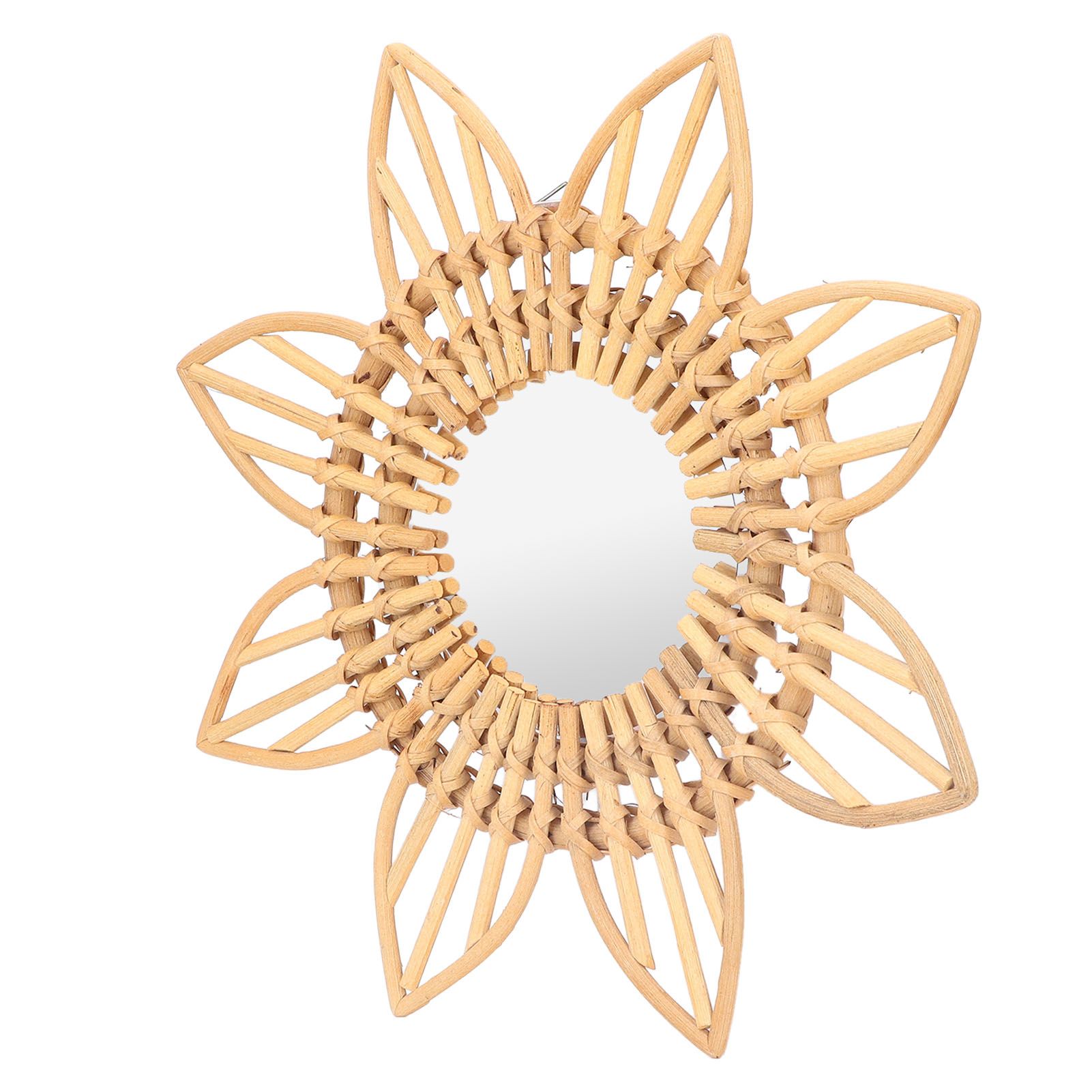 Rattan Innovative Art Decoration Makeup Mirror Retro Dressing Bathroom Wall view 7