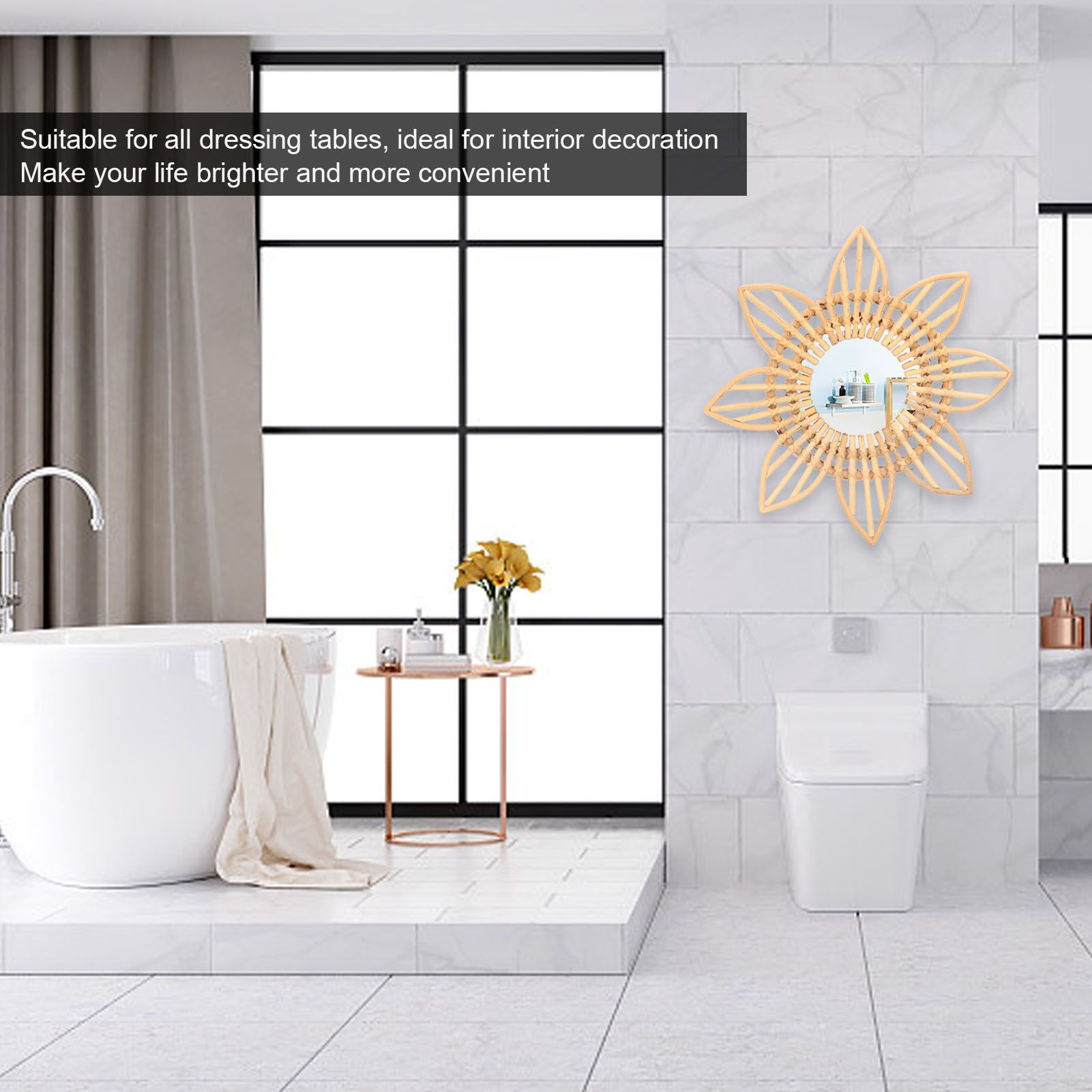 Rattan Innovative Art Decoration Makeup Mirror Retro Dressing Bathroom Wall view 15