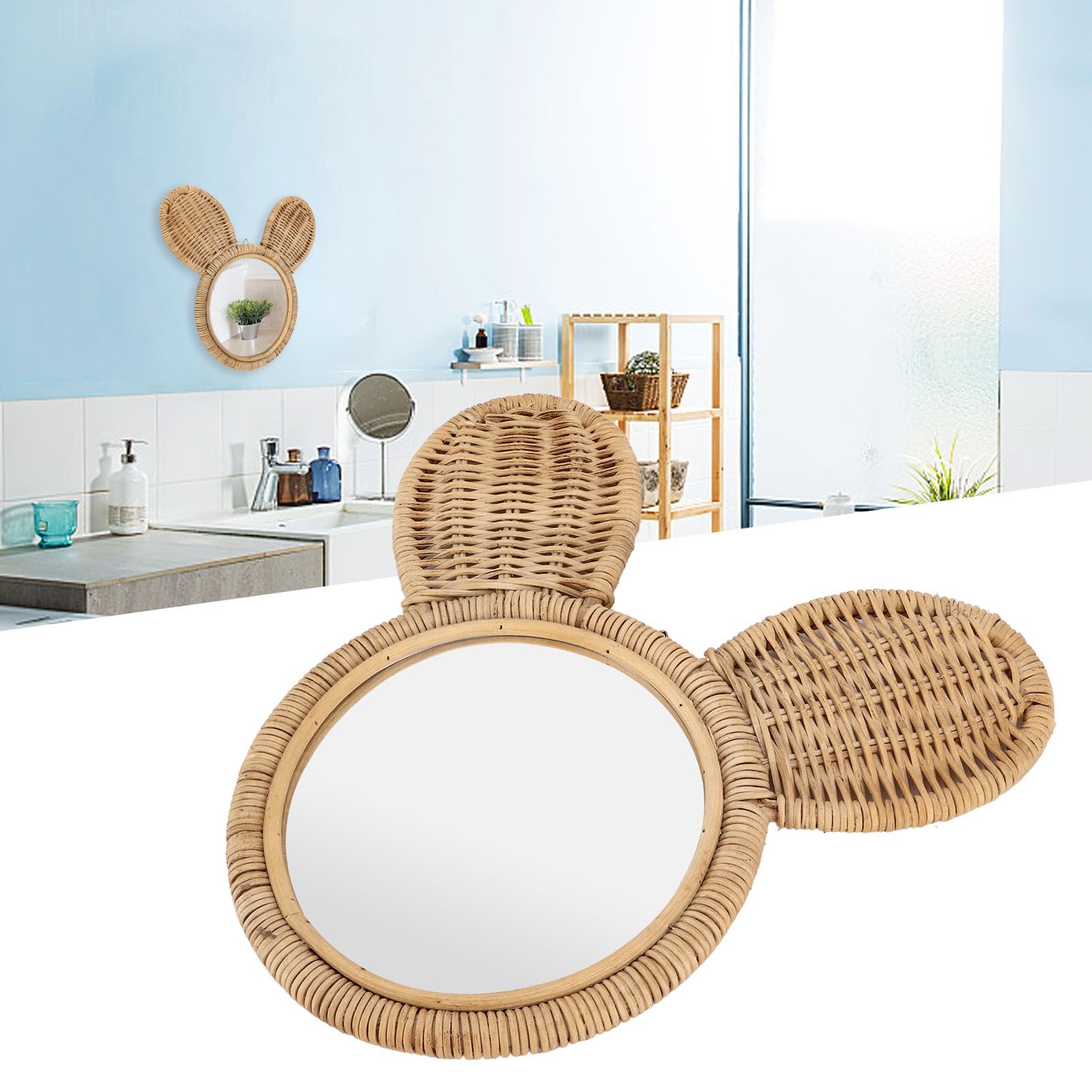 Hanging Mirror High Definition Rattan Mirror Wall Decorative Makeup Mirror for view 11