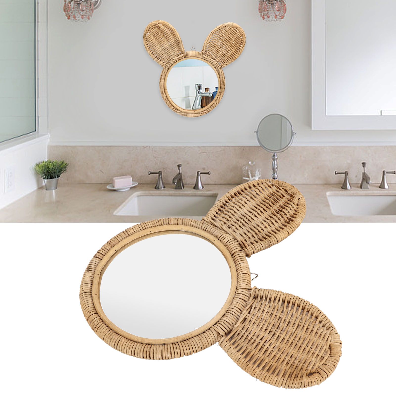 Hanging Mirror High Definition Rattan Mirror Wall Decorative Makeup Mirror for view 12