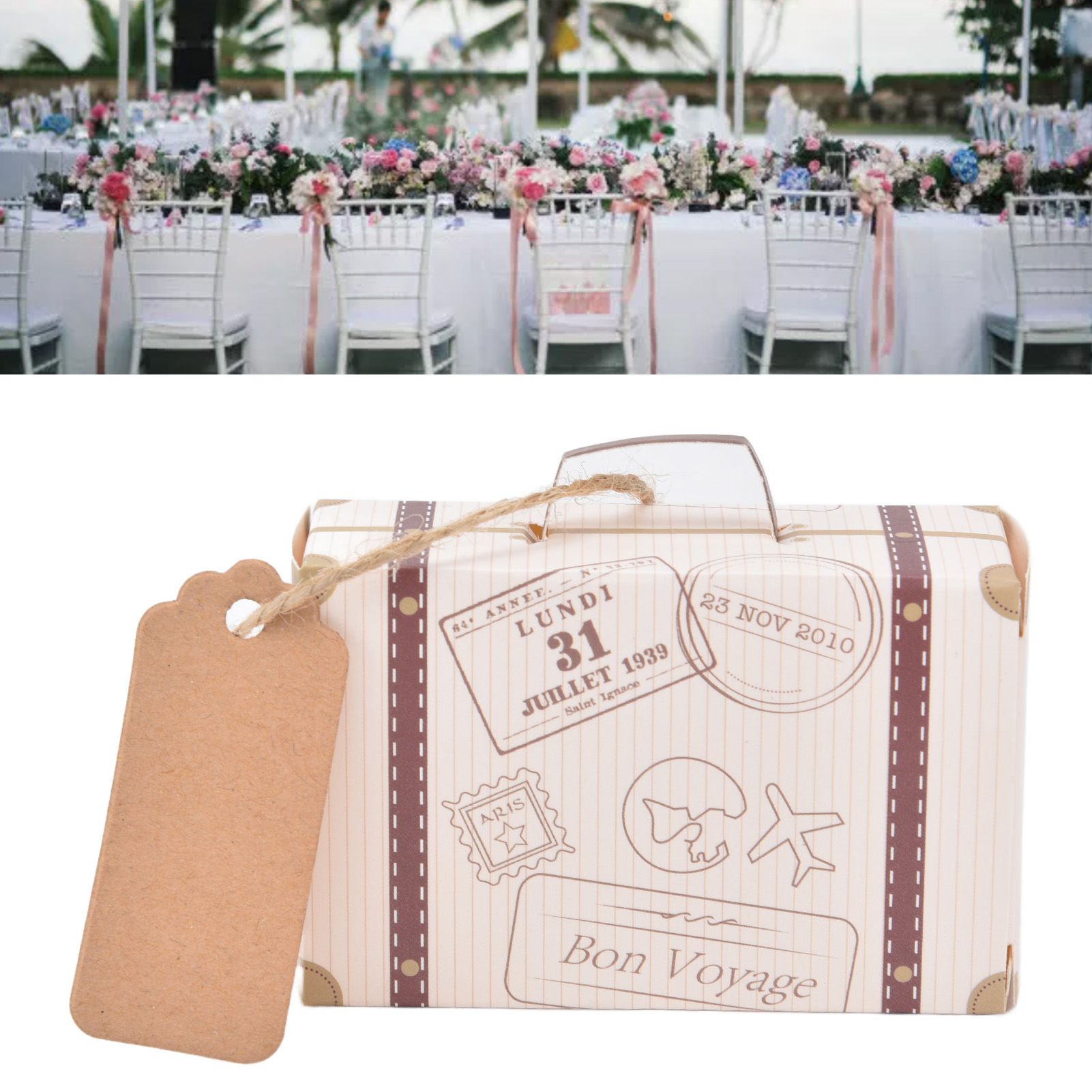 50 Sets Travel Themed Suitcase Shape Candy Boxes Party Favor Candy Box Vintage view 12