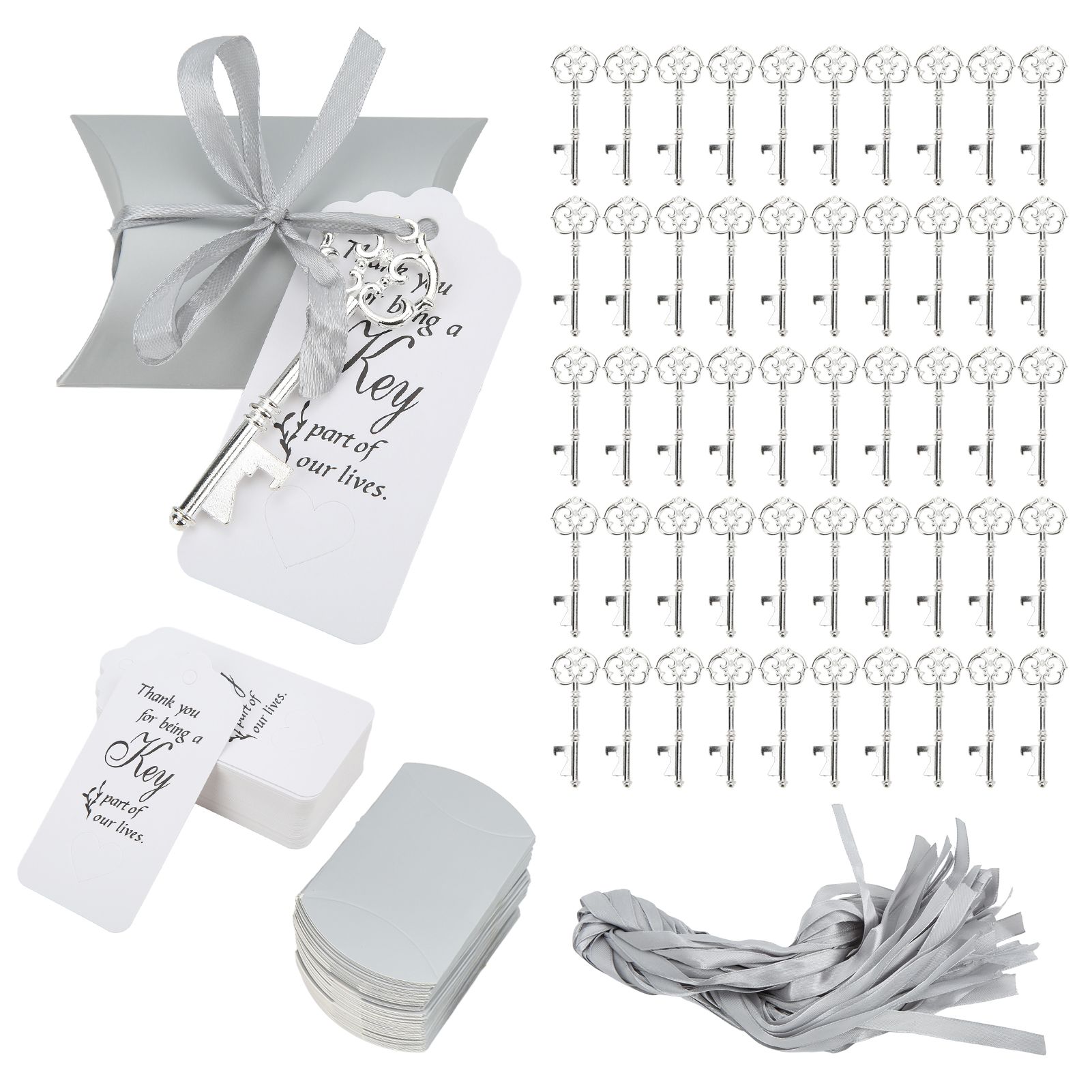 50Pack Wedding Candy Box Wedding Bridal Guest Favors with Vintage Keys Tags