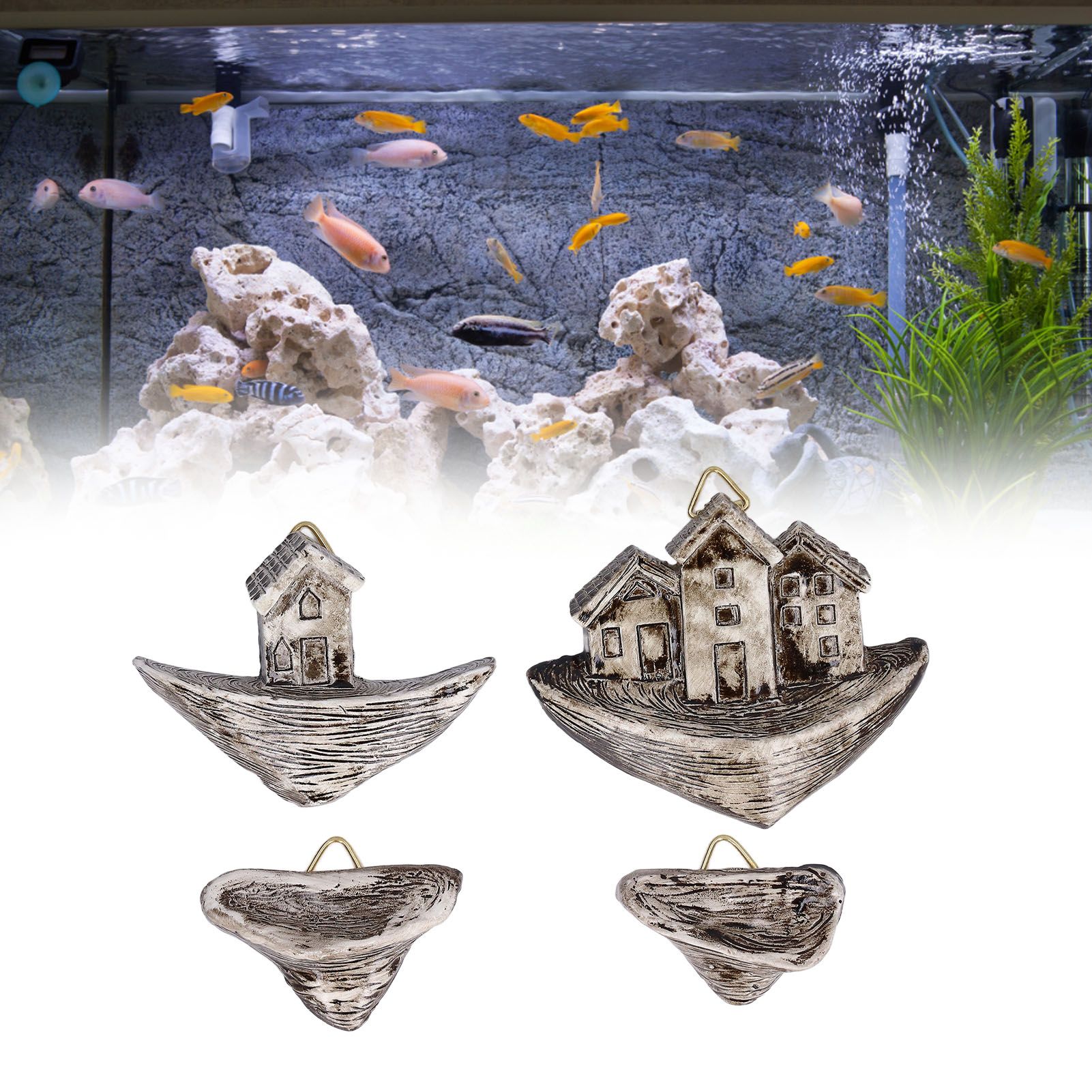 Resin Micro Landscape Small House Decoration Lifelike Shape Fish Aquarium view 12