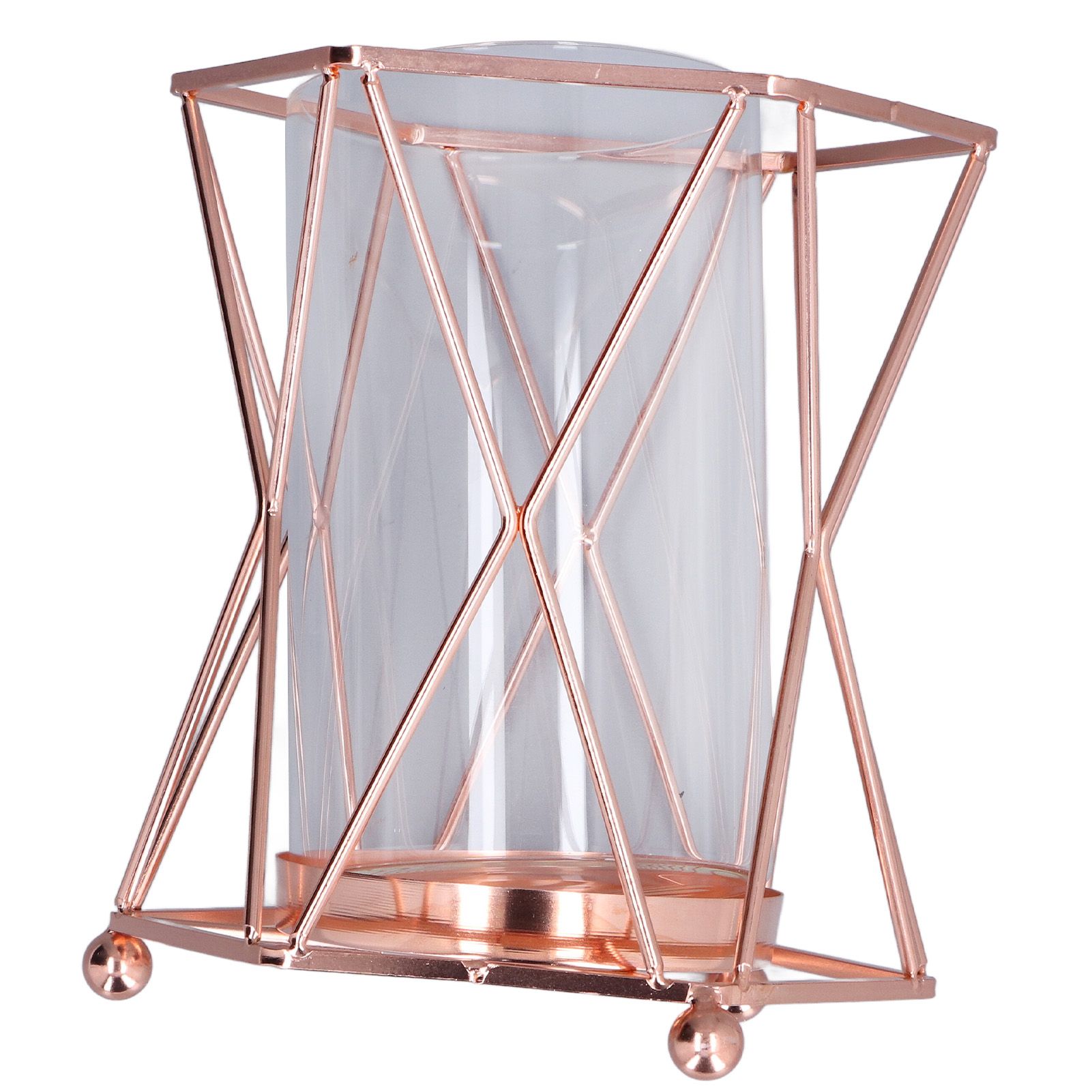 Plant Vase with Wrought Iron Flower Stand Transparent Glass Flower Pot view 2