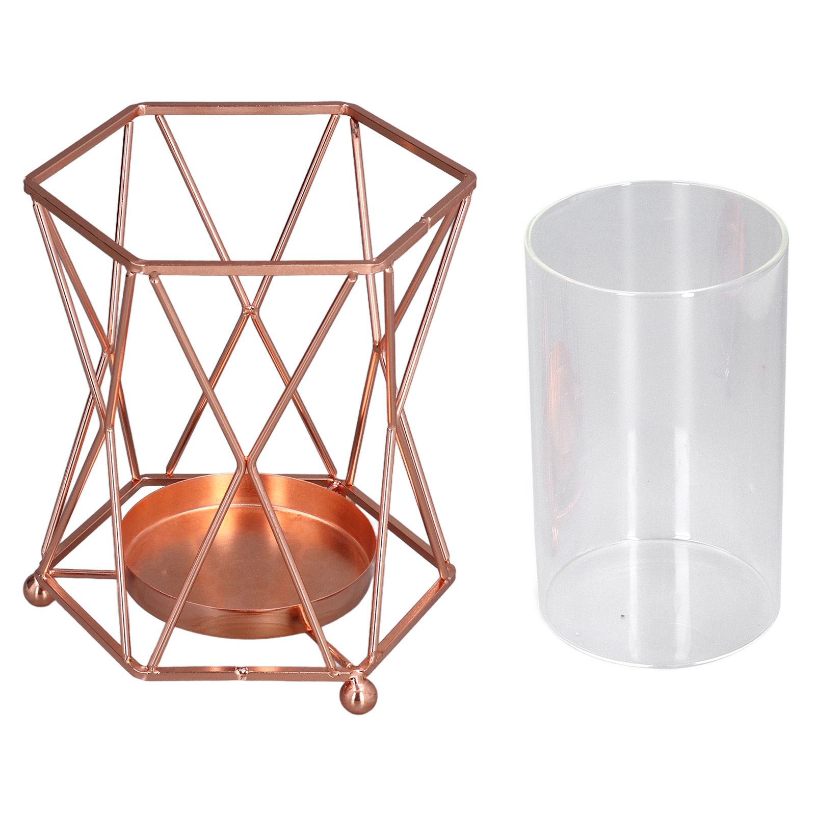 Plant Vase with Wrought Iron Flower Stand Transparent Glass Flower Pot view 3