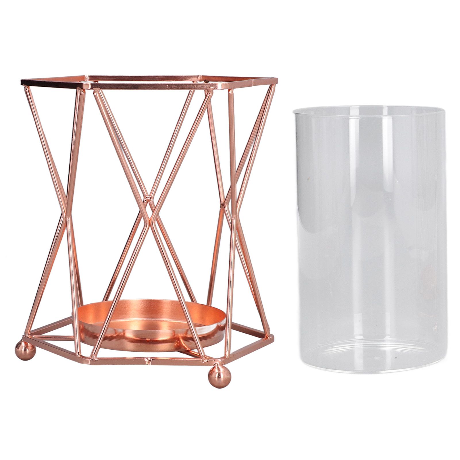 Plant Vase with Wrought Iron Flower Stand Transparent Glass Flower Pot view 6