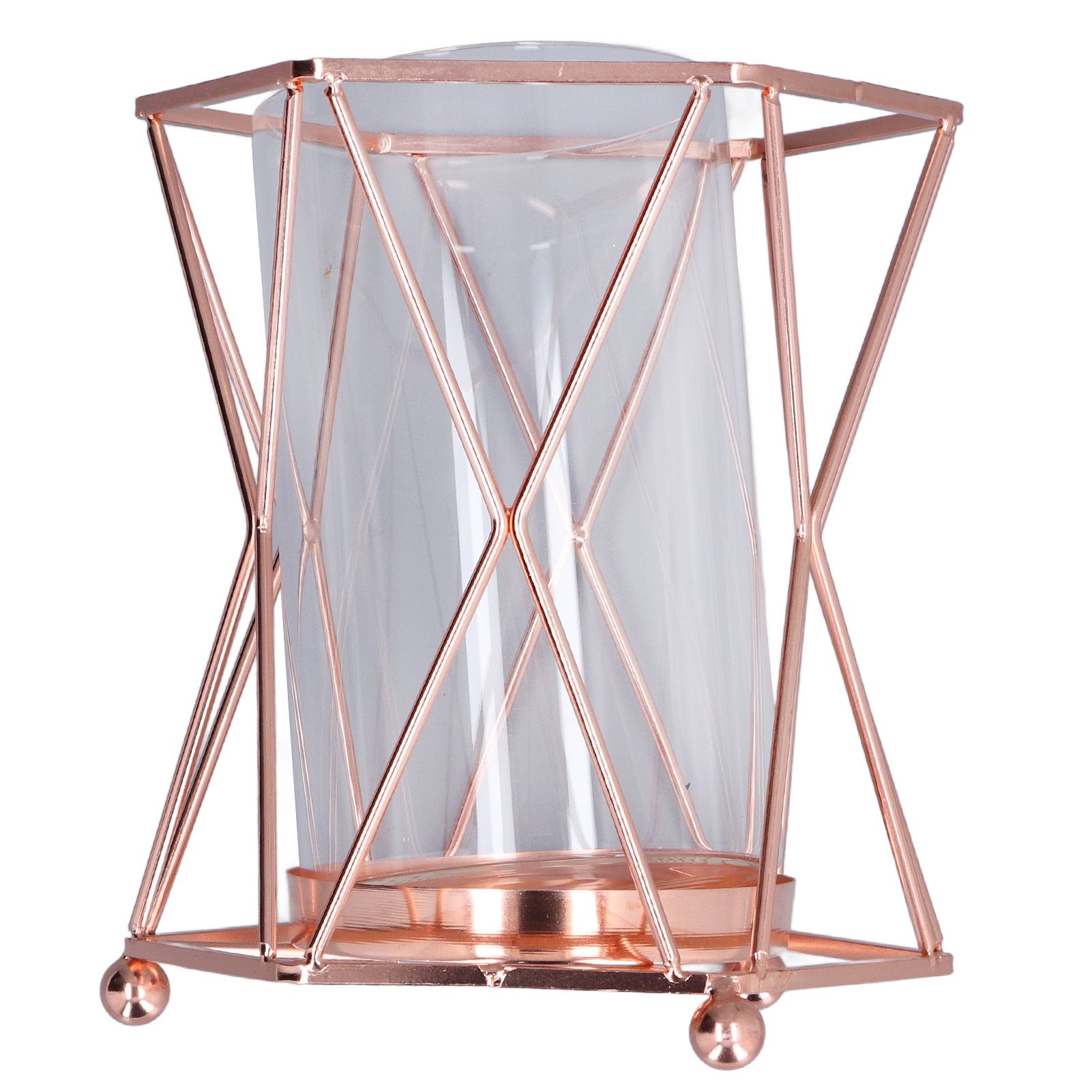 Plant Vase with Wrought Iron Flower Stand Transparent Glass Flower Pot view 7