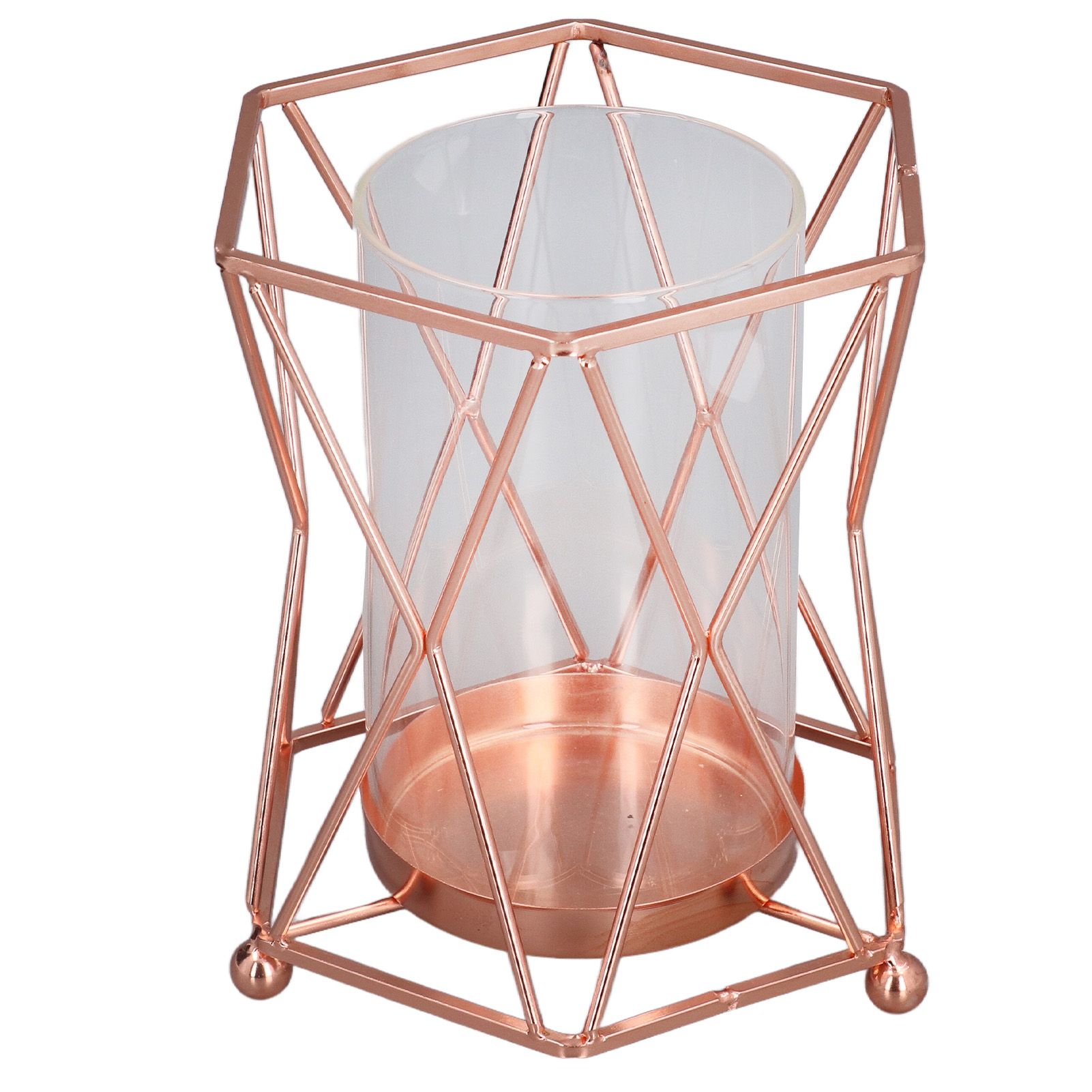 Plant Vase with Wrought Iron Flower Stand Transparent Glass Flower Pot view 8