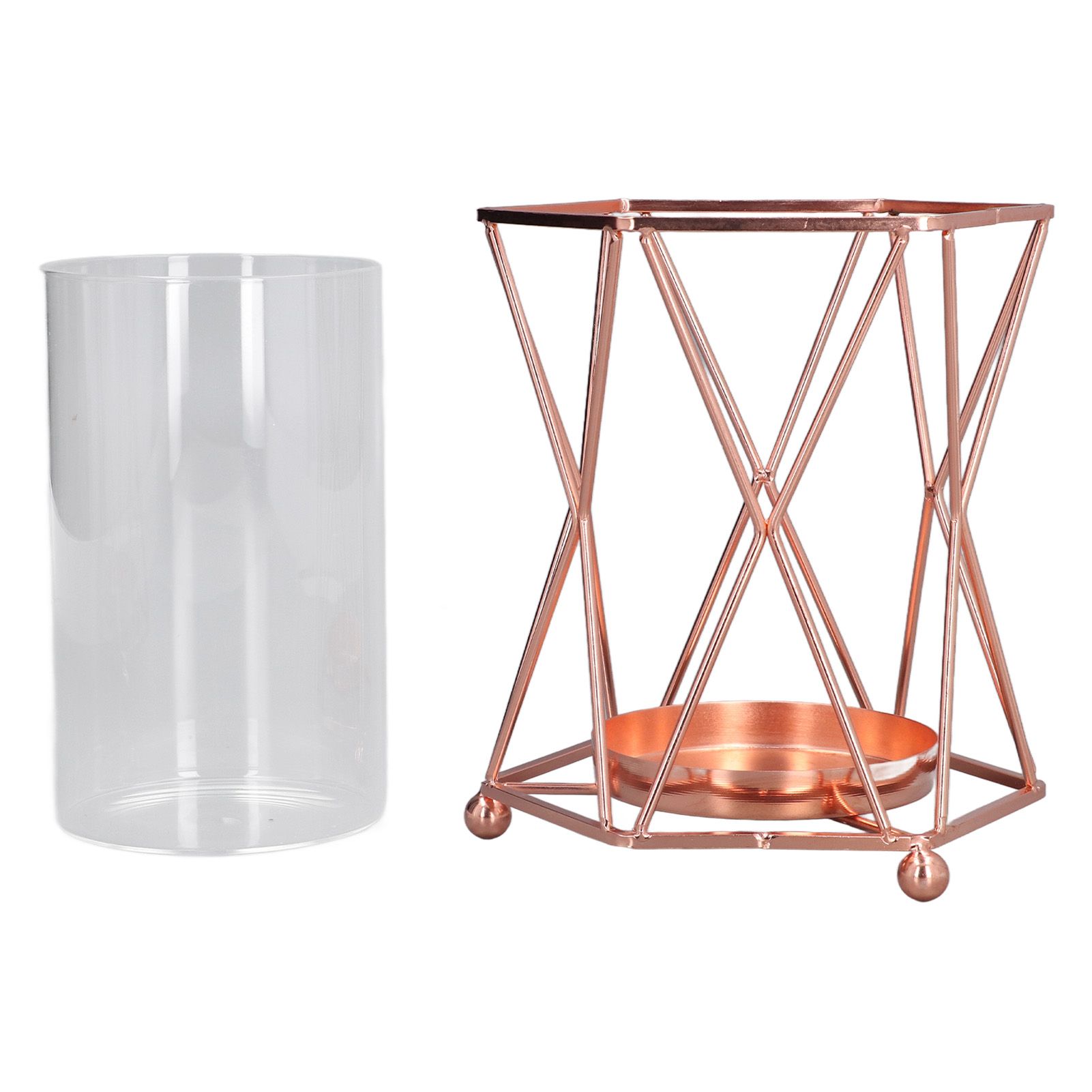 Plant Vase with Wrought Iron Flower Stand Transparent Glass Flower Pot view 10