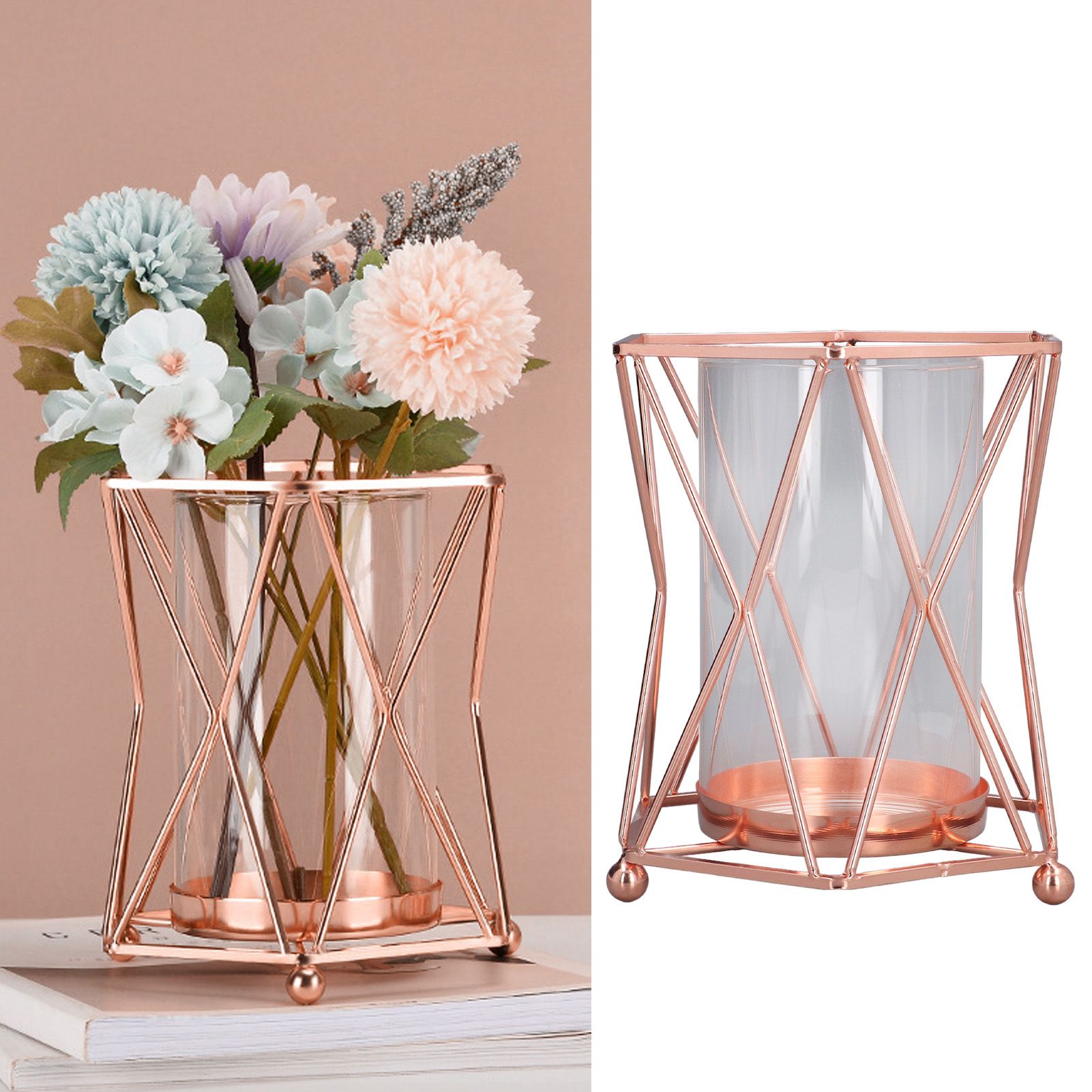 Plant Vase with Wrought Iron Flower Stand Transparent Glass Flower Pot view 11