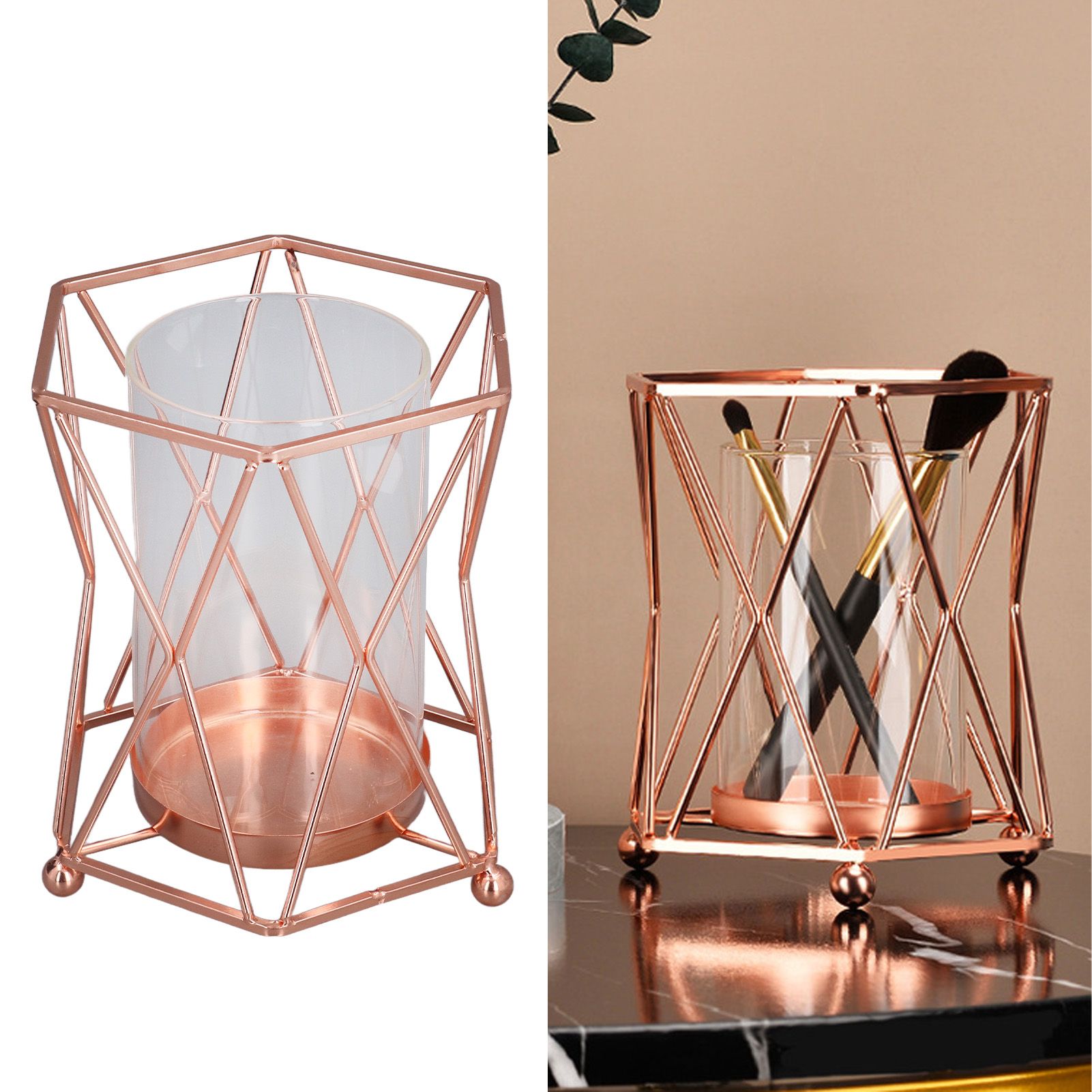 Plant Vase with Wrought Iron Flower Stand Transparent Glass Flower Pot view 12