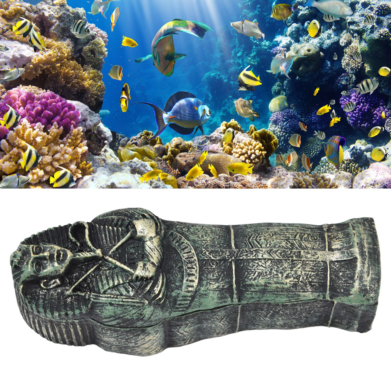 Mummy Coffin Decorations Aquarium Fish Tank Ornaments Landscape Skull Resin view 11