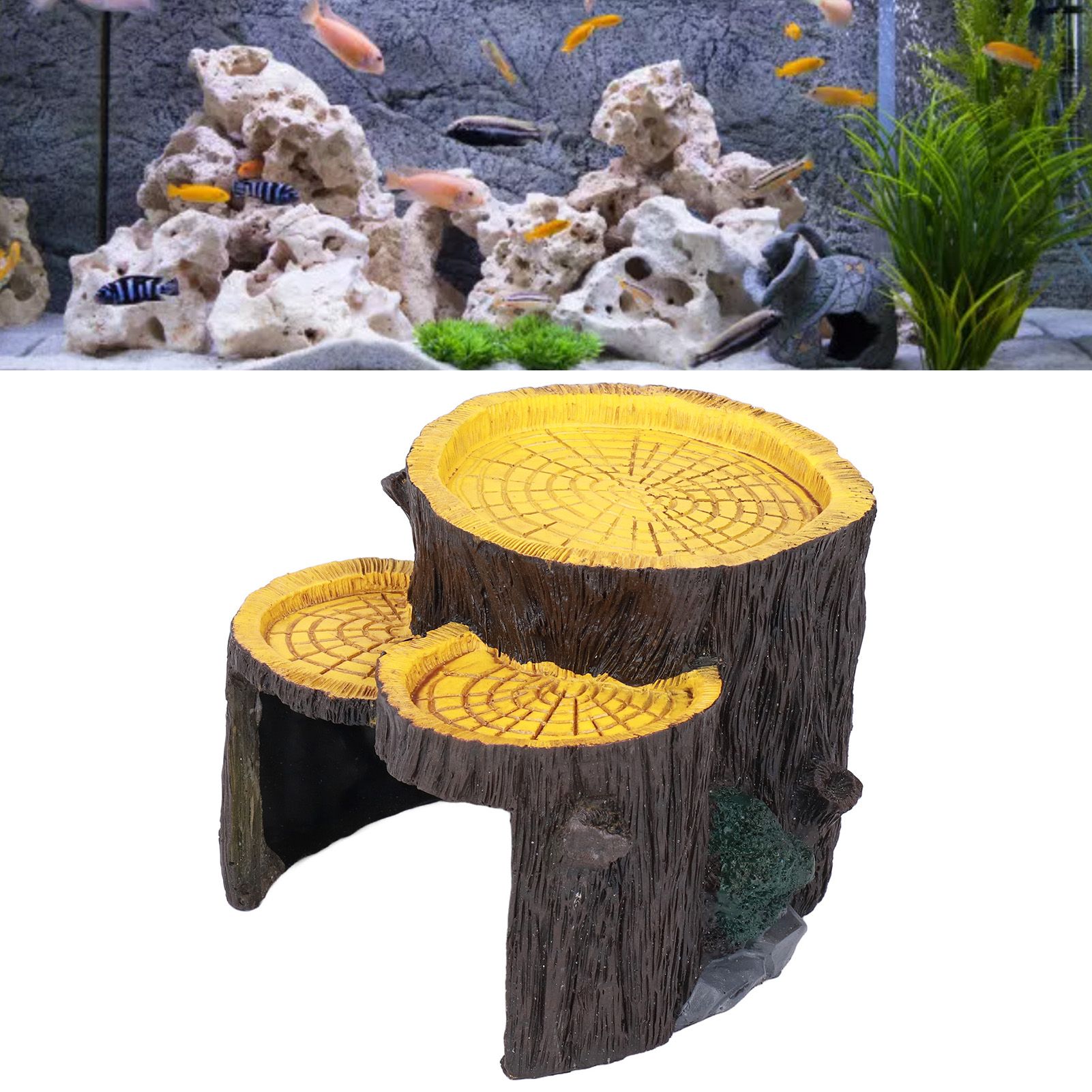 Resin Mini Stump Shape Hiding Hole Wooden Cave Artificial Aquarium Plants view 11