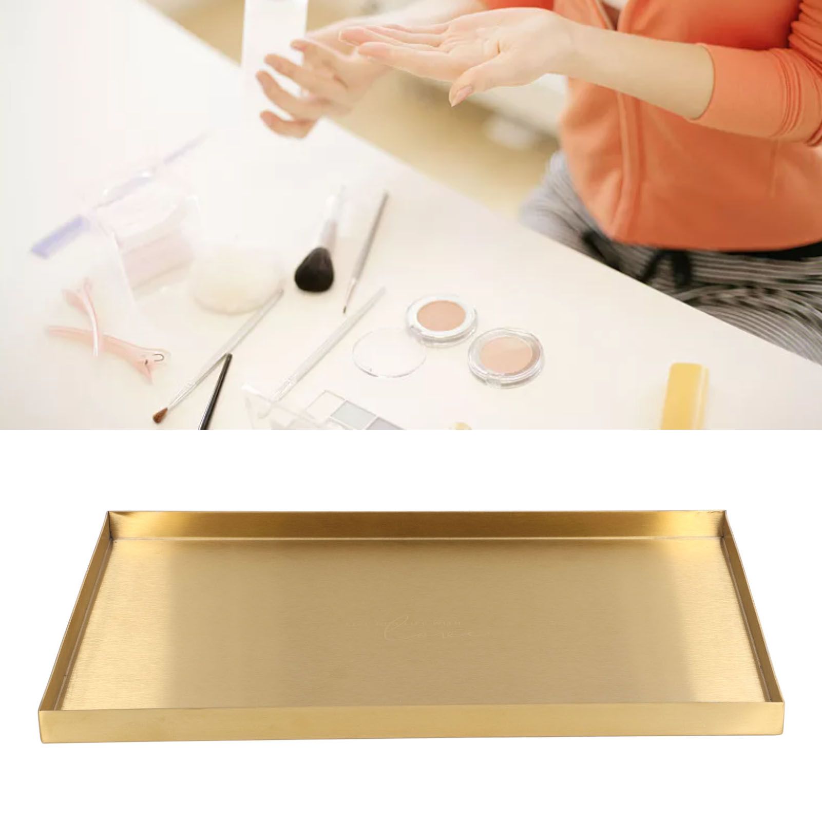 Modern Metal Gold Plate Rectangle Storage Tray Cosmetic Jewelry Display view 11