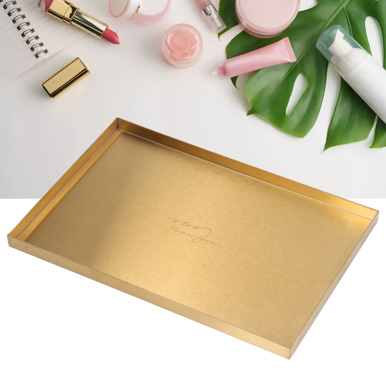 Modern Metal Gold Plate Rectangle Storage Tray Cosmetic Jewelry Display view 12