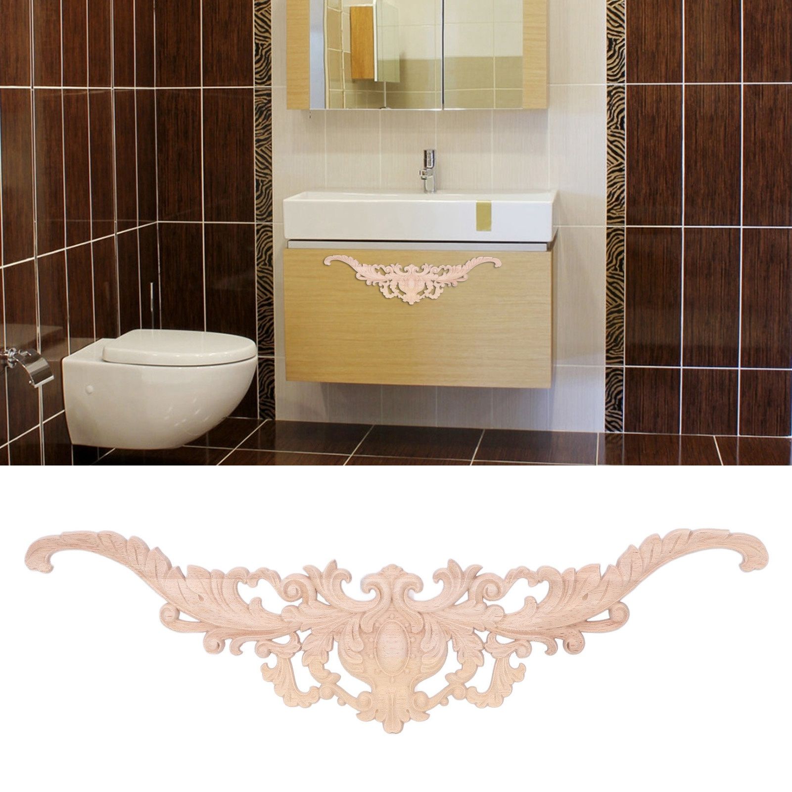 Wood Appliques Exquisite Elegant European Style Rubber Wood Long Flower Piece view 11