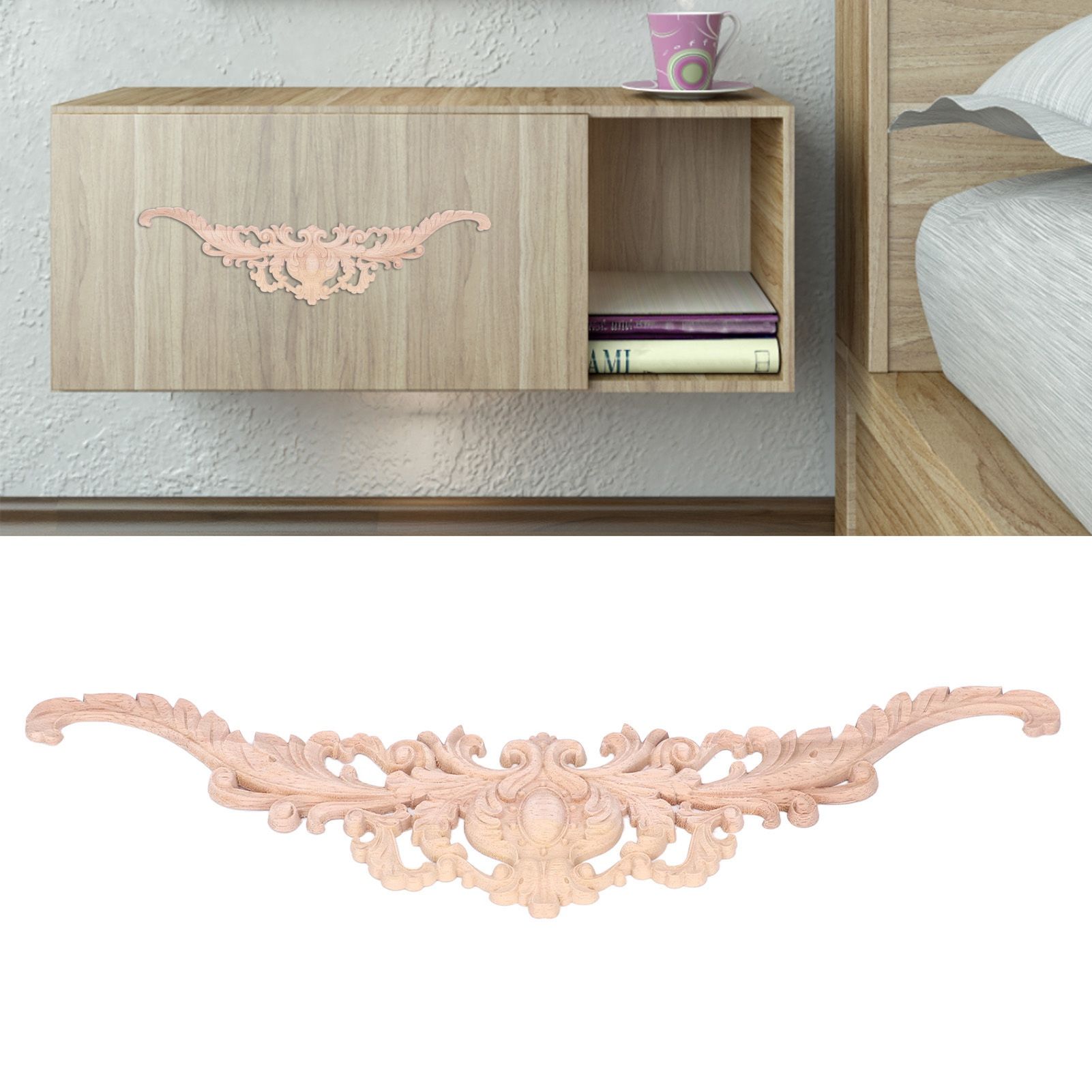 Wood Appliques Exquisite Elegant European Style Rubber Wood Long Flower Piece view 12